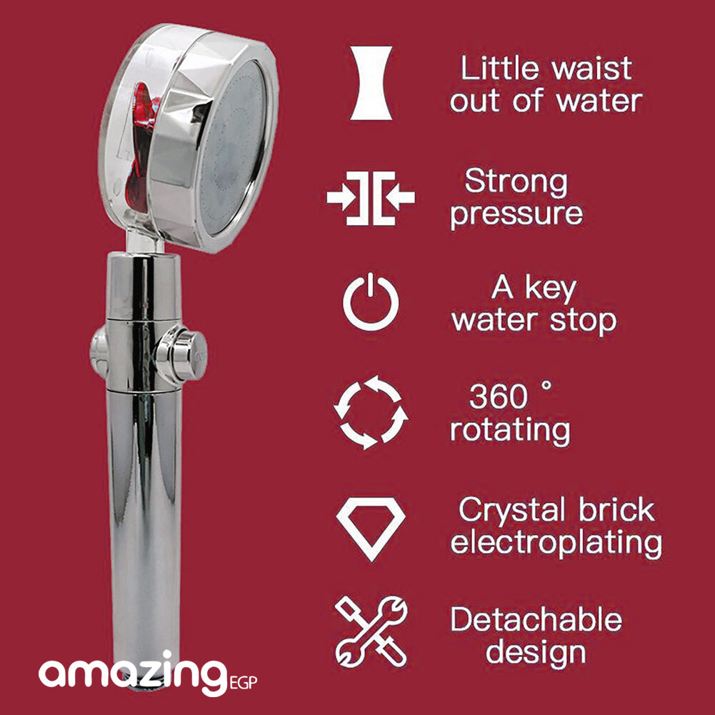 رأس دش يدوي دوار بديل ضغط عالي يعمل بقوة دفع مروحية وموفر للمياه وبفلتر داخلي - بزار ضبط