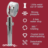 رأس دش يدوي دوار بديل ضغط عالي يعمل بقوة دفع مروحية وموفر للمياه وبفلتر داخلي - بزار ضبط