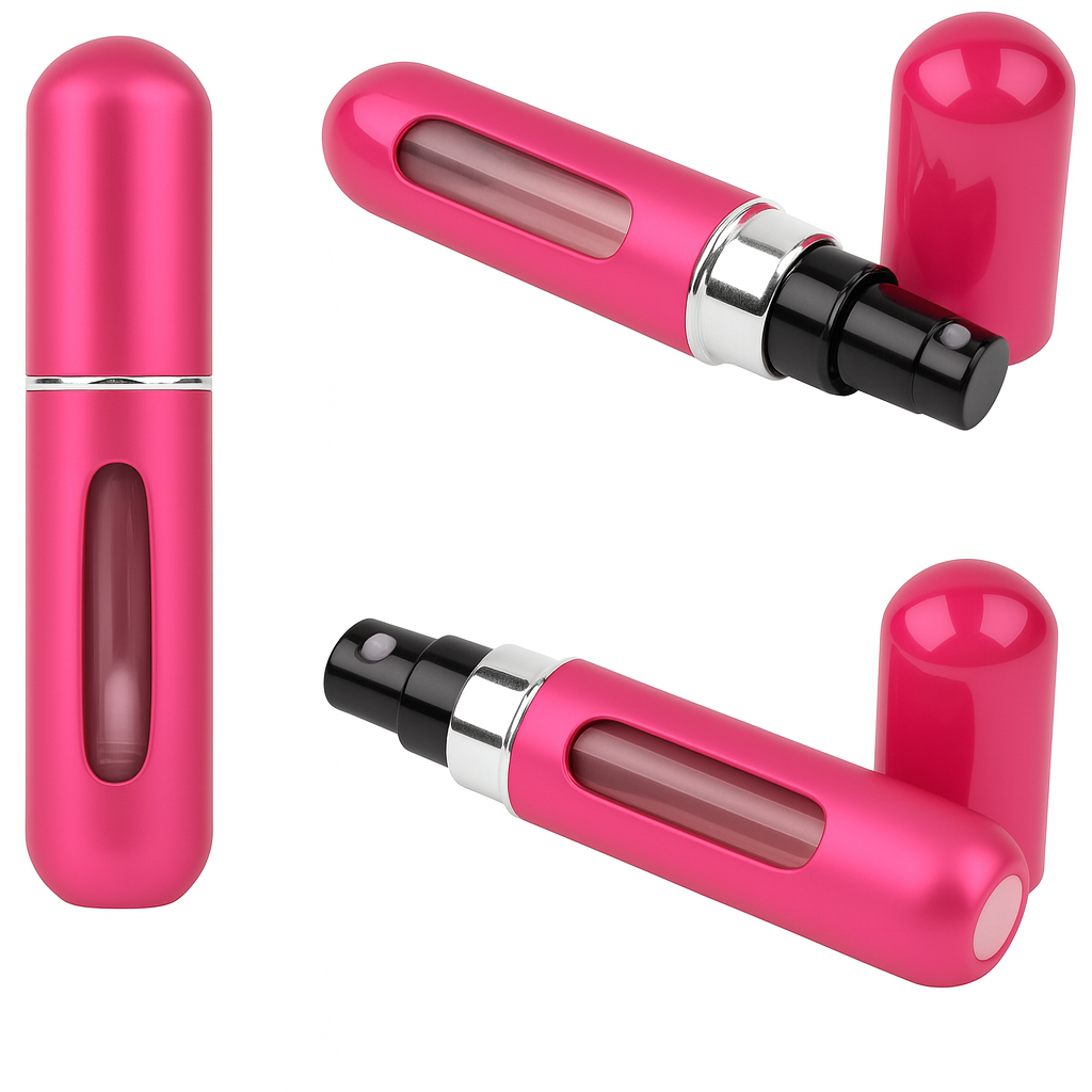 5ML إعادة الملء العطور البسيطة زجاجة رذاذ الألومنيوم رذاذ البخاخة السفر المحمولة زجاجة محمولة - فوشيا