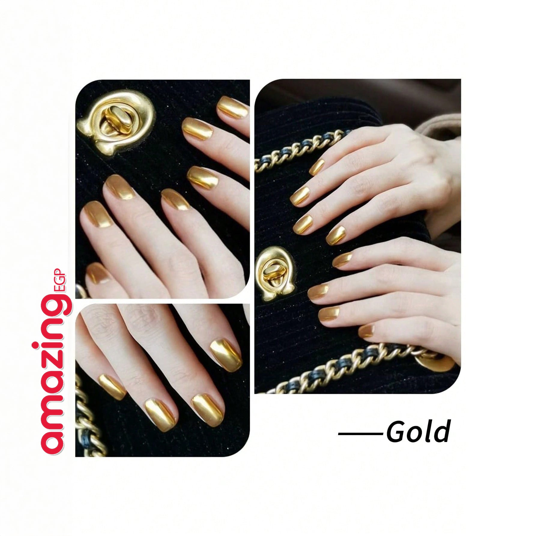 طلاء أظافر جلي جل سائل لامع للمعدن المرآة - 8 جرام | ألوان ذهب، فضة، وذهب وردي | تصميم ثلاثي الأبعاد ومثالي لصالونات الأظافر - ذهبي