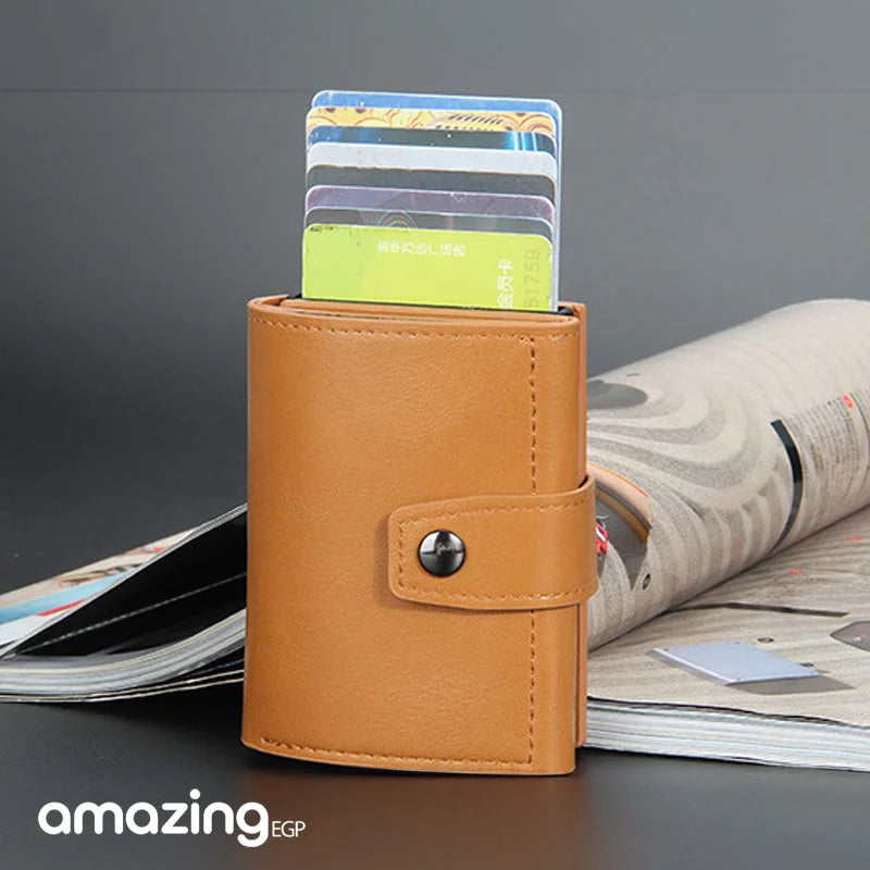 حامل بطاقات مع تقنية RFID - محفظة رجالية عالية الجودة من الجلد الأصلي محفظة ذكية نحيفة ورفيعة محفظة صغيرة هدية لحماية معلومات CC الخاصة بك بتقنية RFID | بني فاتح| | الرجال جلد طبيعي حافظ كروت كراتة كراته محافظ محافظ نسائي محفظة محفظة رجالي محفظة كربون |