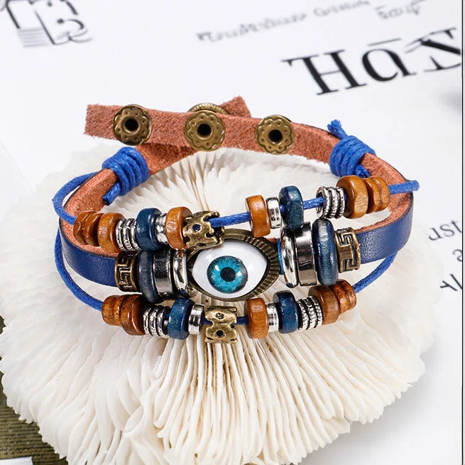 سوار للجنسين إسورة مضفرة بجلد طبيعي فاخر للرجال والنساء اساور يد محظوظ أسورة منسوجة زخرفة اليدوية بالعين الرزقاء - أزرق | اساور اساور كاحل اساور_للنساء اسورة اكسسوارات الحسد الرجال جلد طبيعي جلد_طبيعي زرقة سوار عين زرقاء | amazingEGP