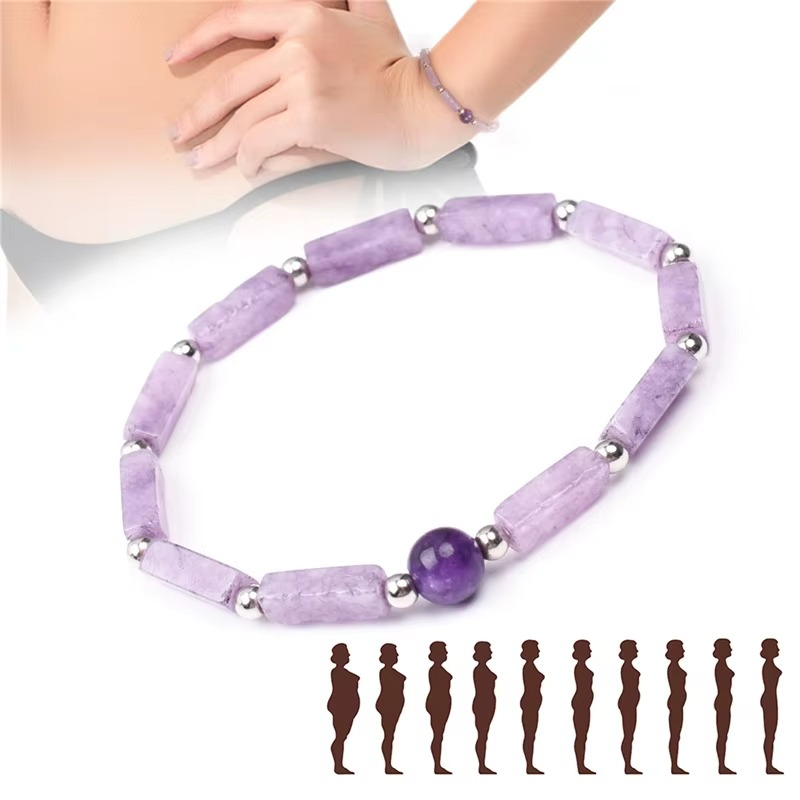 سوار فاخر للجنسين من الأحجار الكريمة سوار طاقة من الجمشت الطبيعي لتنقية الجسم وتخفيف التعب – سوار أنيق قابل للتعديل للنساء