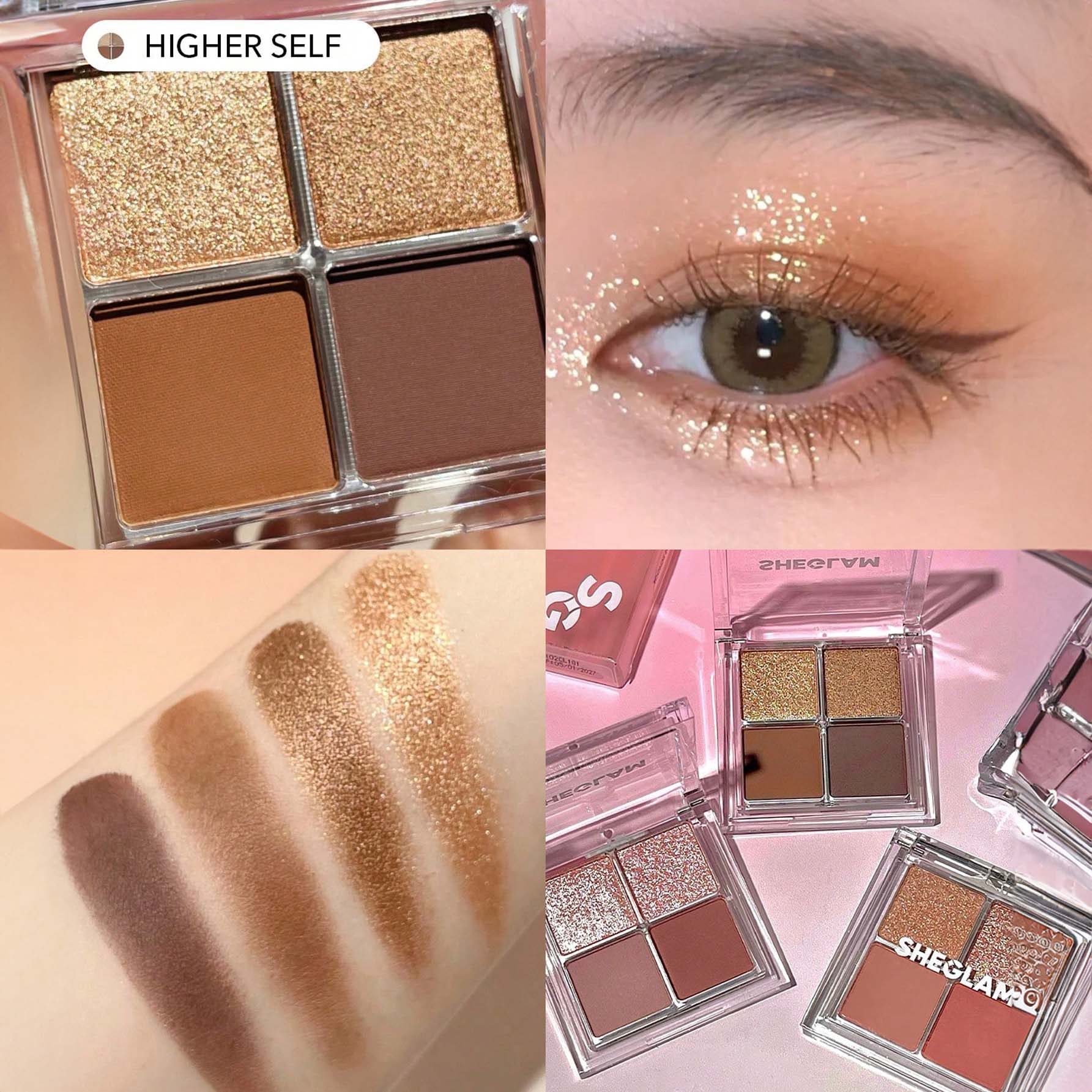 SHEGLAM ظلال عيون رباعية قابلة للمزج مع لمسات نهائية معدنية ولامعة، تركيبة كريمية مخملية مصطبغة، باليت ظلال عيون رباعية الاتجاهات -   Higher Self