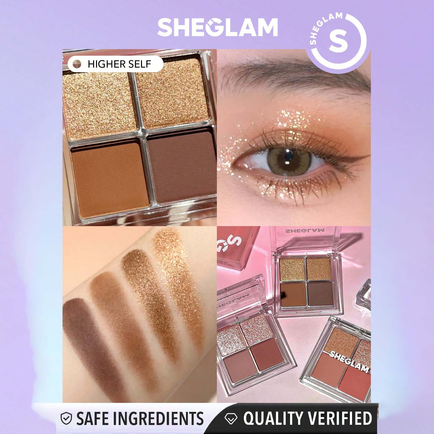 SHEGLAM ظلال عيون رباعية قابلة للمزج مع لمسات نهائية معدنية ولامعة، تركيبة كريمية مخملية مصطبغة، باليت ظلال عيون رباعية الاتجاهات -   Higher Self