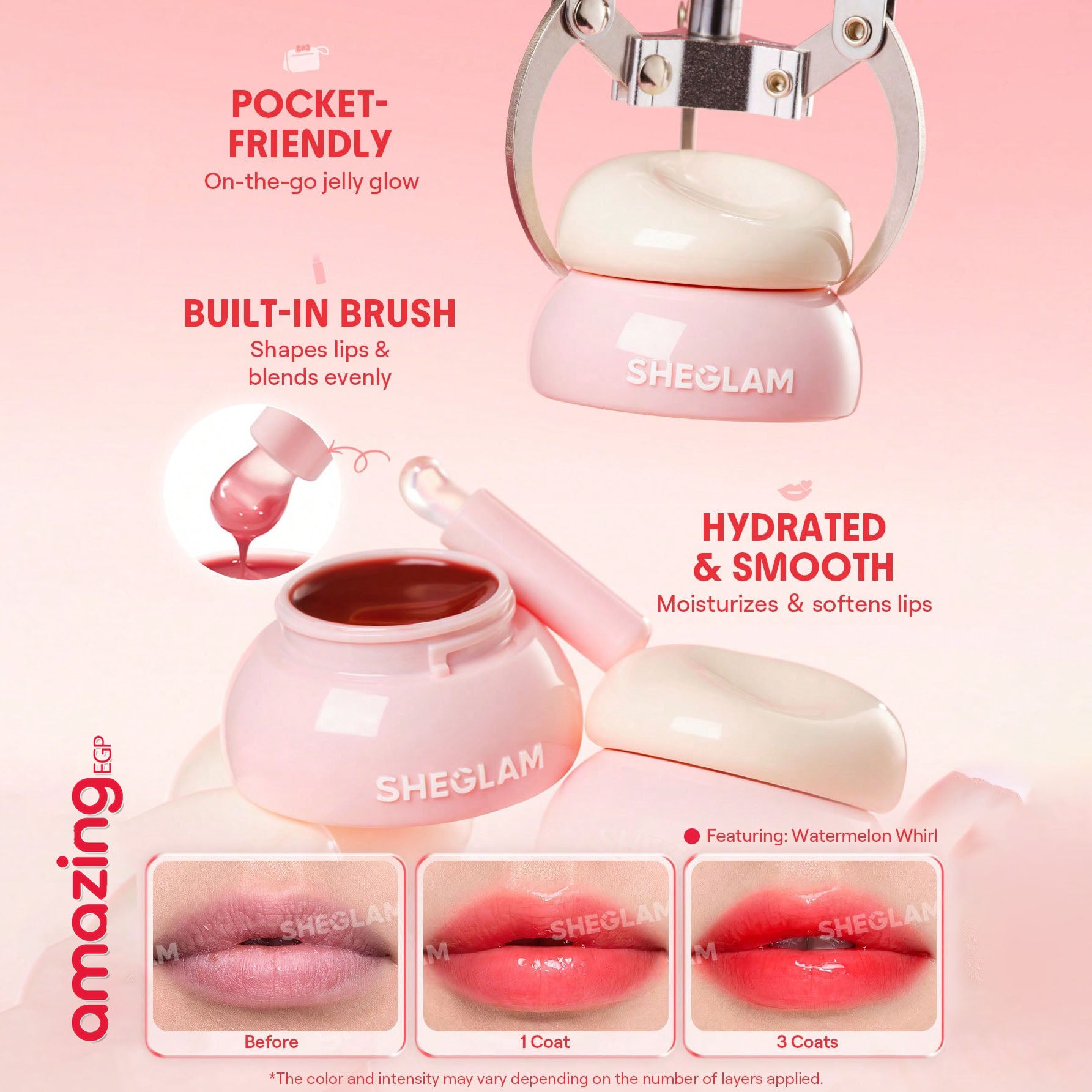 SHEGLAM ملمع شفاه لامع مثالي  بلسم شفاه  Hydra Jelly Pocket – بتركيبة مرطبة ولمسة لامعة | Guava Glow