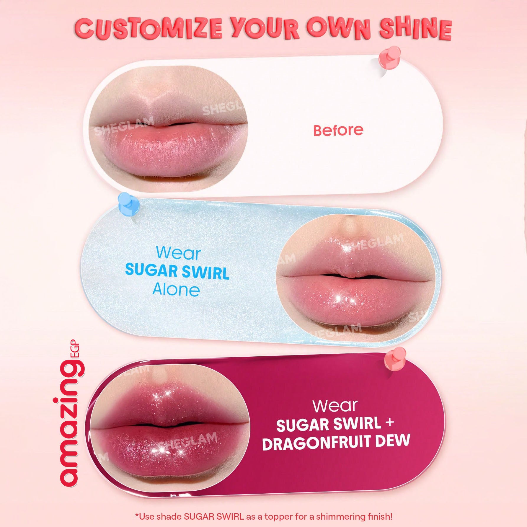 SHEGLAM ملمع شفاه لامع مثالي  بلسم شفاه  Hydra Jelly Pocket – بتركيبة مرطبة ولمسة لامعة | Fig Flirt