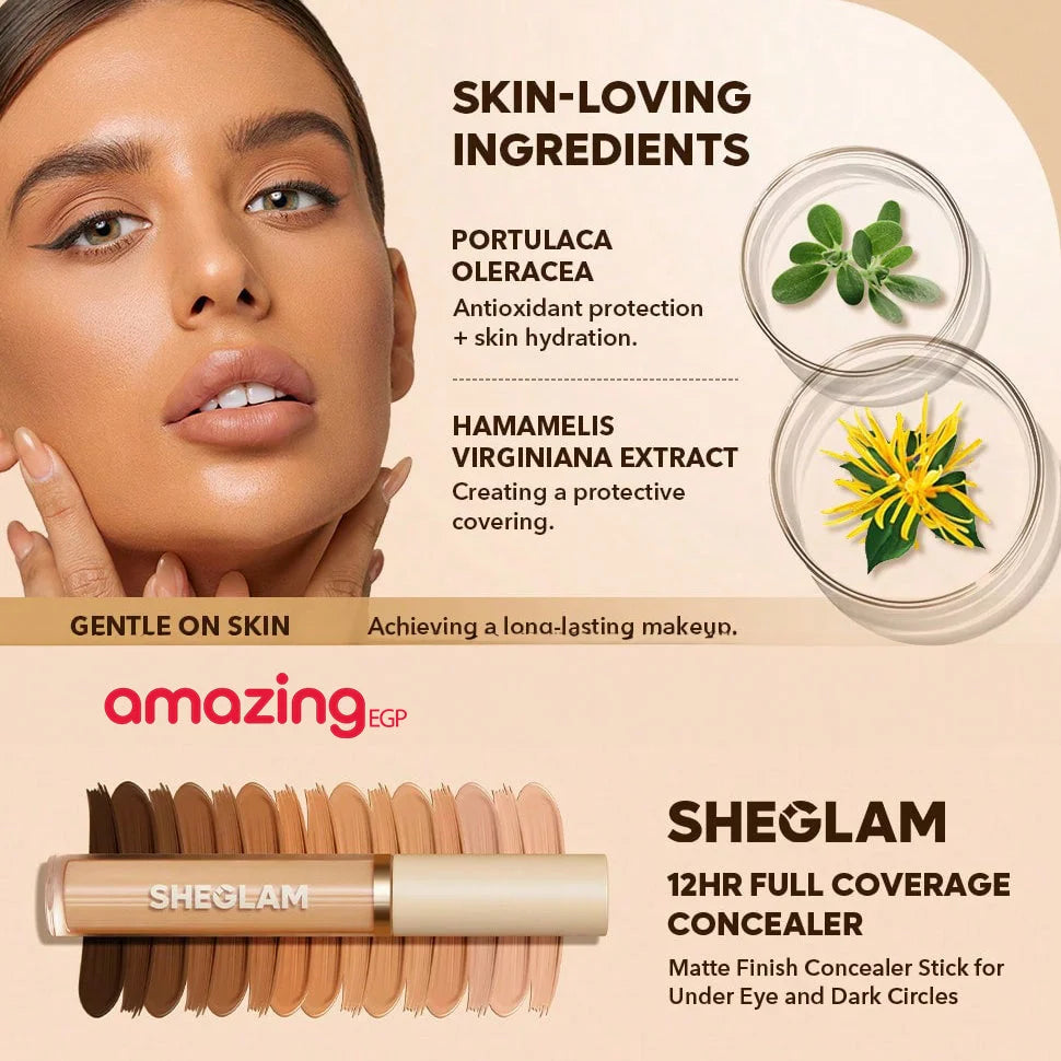 SHEGLAM  كريم أساس  عالي التغطية  الكونسيلر السائل غير اللامع تصحيحا للون يدوم طويلا ويزيد من إشراقته وترطيبا خفيفا طوال اليوم يدوم طويلا لتغطية البقع الداكنة والهالات تحت العين - Buttercream | SHEGLAM shein ايشادو جليتر حاجب حواجب شى ان شى كلام شي ان شي