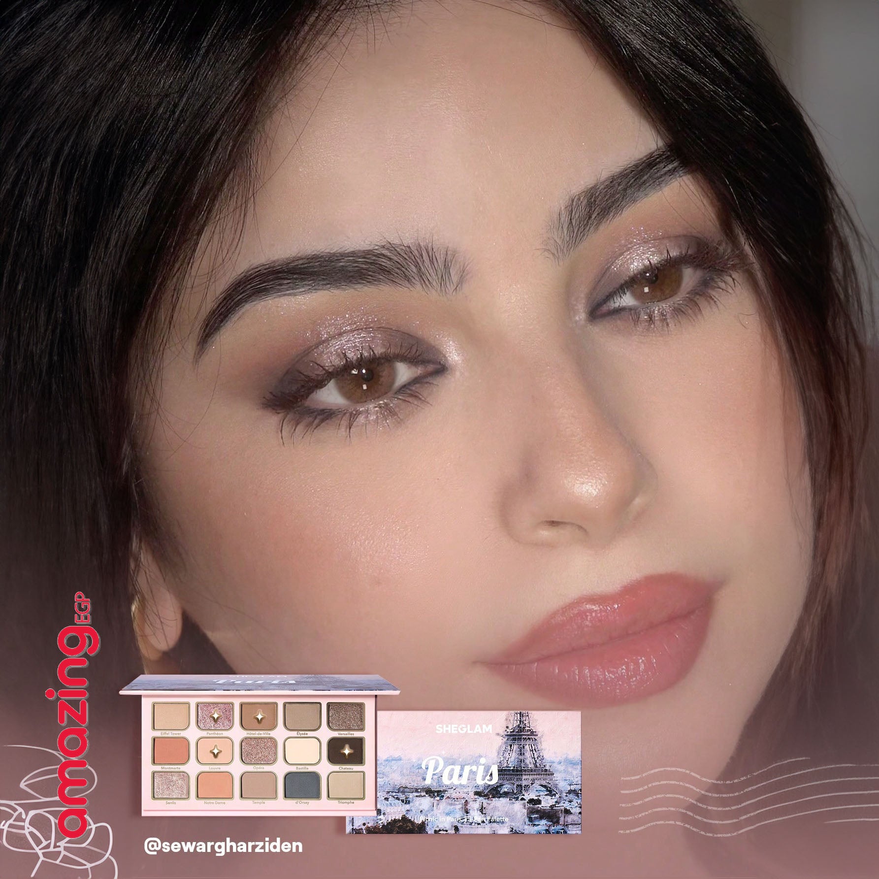 SHEGLAM ظلال عيون باليت 15 لون قابلة للمزج مع لمسات نهائية معدنية ولامعة، تركيبة كريمية مخملية مصطبغة، باليت ظلال عيون رباعية الاتجاهات -  Picnic in Paris