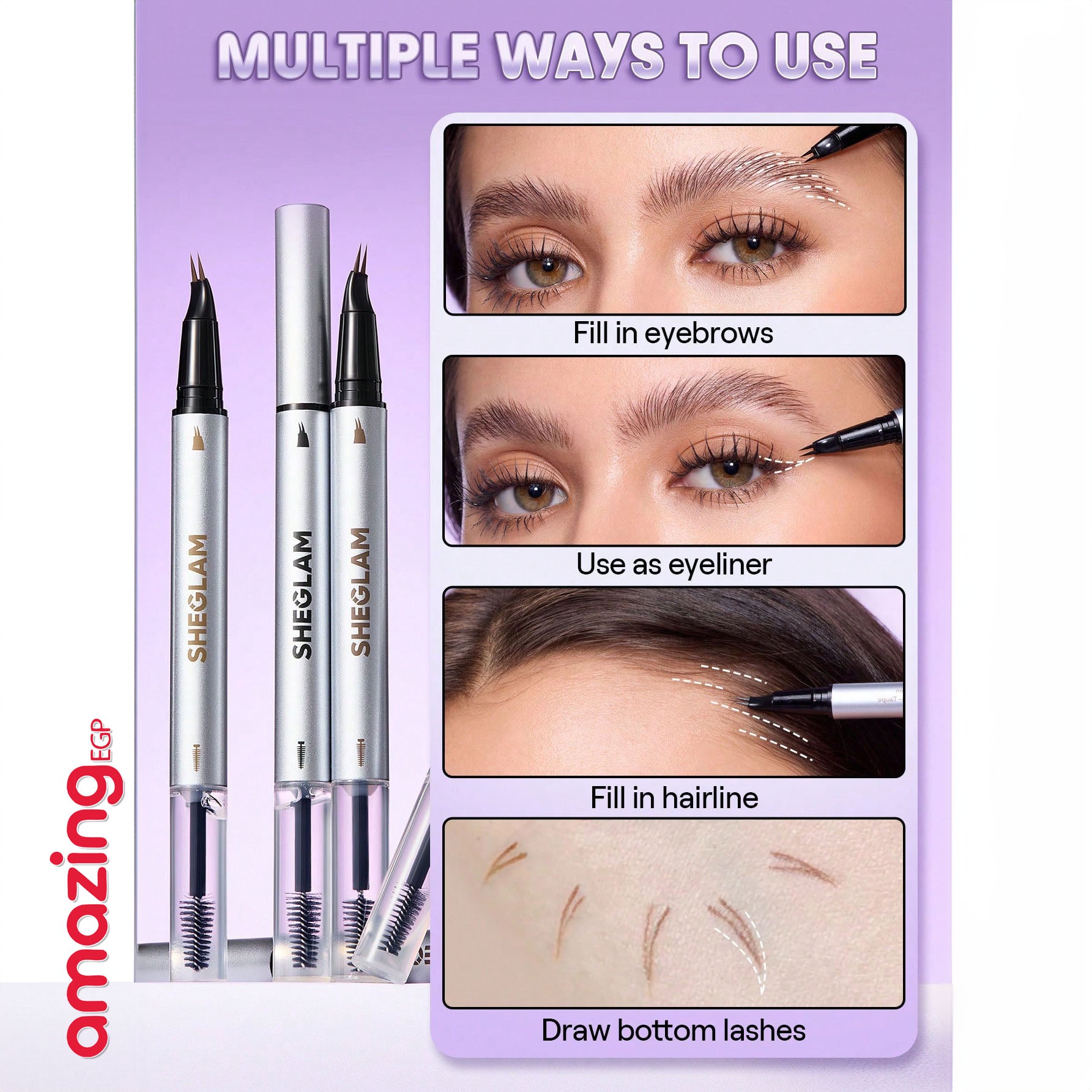 SHEGLAM قلم حواجب ثنائي 2-في-1 SHEGLAM Real Flow – لون Chocolate (جل تثبيت + رأس شوكي 15°) - Chocolate