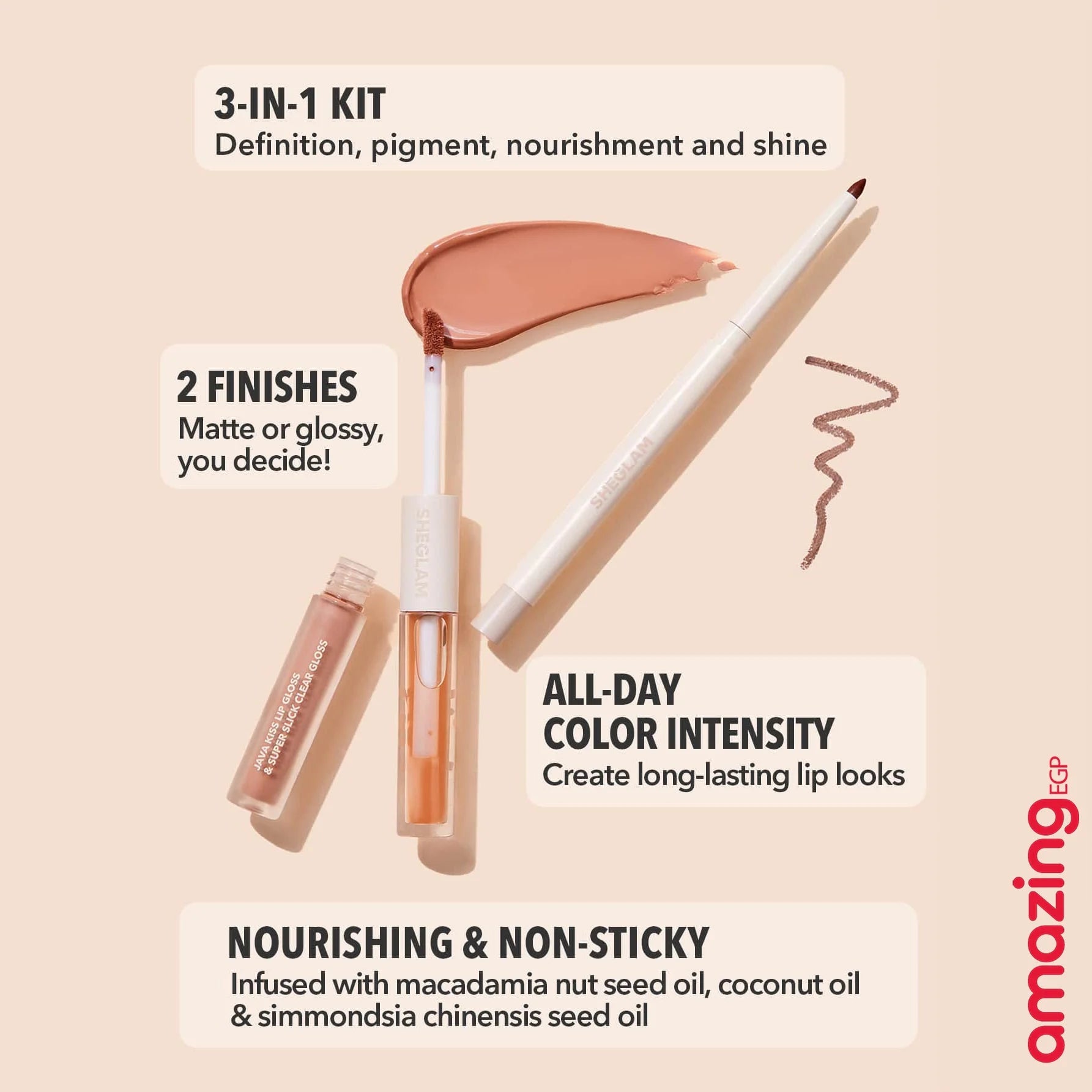 SHEGLAM  طقم محدد شفاه وأحمر شفاه - طقم شفاه Haute Cocoa Lip Set أحمر شفاه لامع يدوم طويلا  احمر شفاه شيجلام  غني بفيتامين E مقاوم للماء والتلطخ 3 فى 1 - Haute Cocoa | SHEGLAM shein أحمر شفا احمر الخدود احمر شفاة ايشادو حاجب حواجب شفاه شفايف شى ان شى كلام
