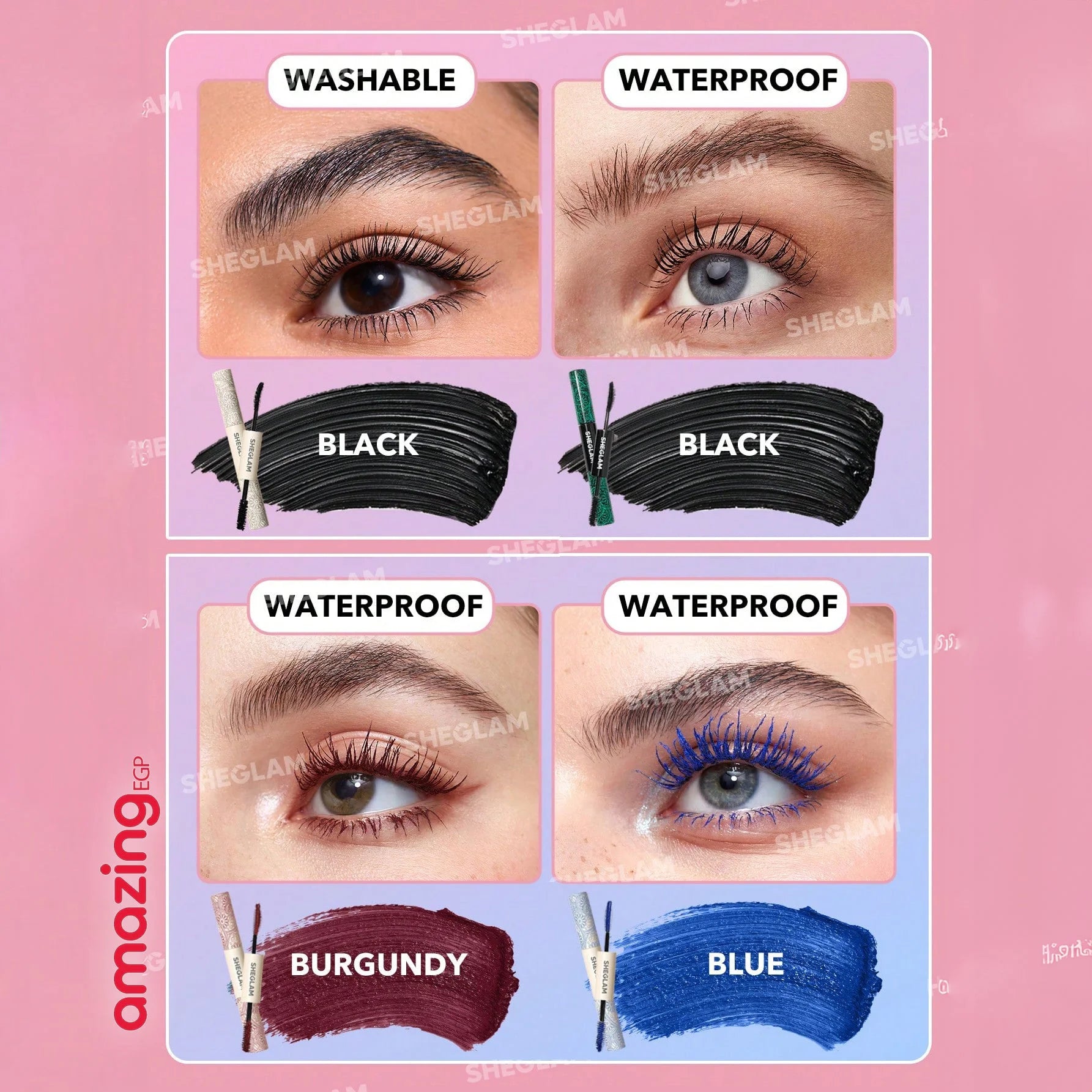 SHEGLAM ماسكارا All-In-One ماسكارا مقاومة للماء بلون برغندي تضيف كثافة وطول للرموش مقاومة للتلطخ والتقشير مثالية للعيد الشتاء السفر والمكياج اليومي - Waterproof Blue | SHEGLAM shein الرموش ايشادو رموش شى ان شى كلام ظل عيون فرشاة ماسكارا مستحضرات التجميل م
