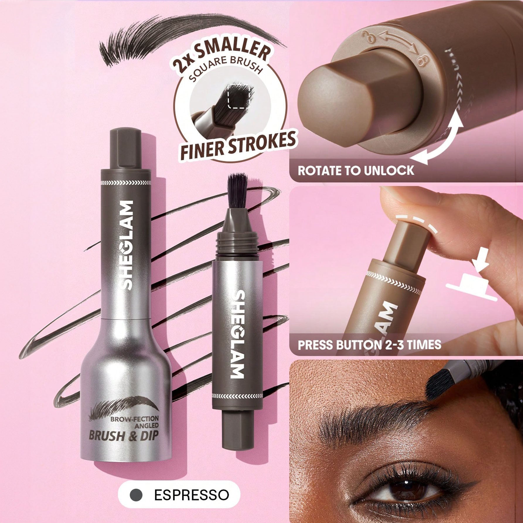 SHEGLAM فرشاة وجيل تحديد الحواجب - لإطلالة طبيعية تدوم طوال اليوم - مقاوم للماء وثابت طويلًا، تركيبة غنية لتحديد الحواجب، مثالي للمكياج - Espresso