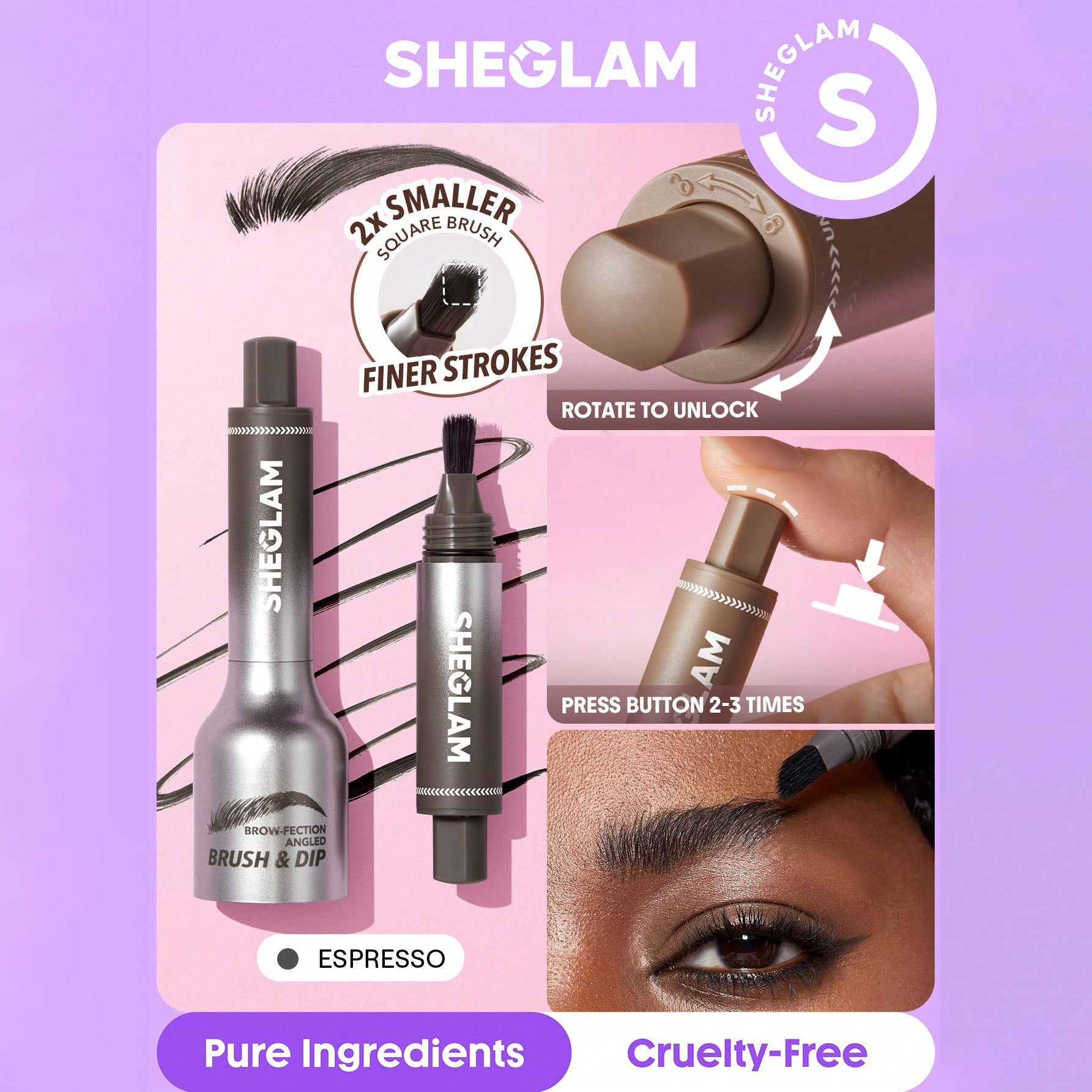 SHEGLAM فرشاة وجيل تحديد الحواجب - لإطلالة طبيعية تدوم طوال اليوم - مقاوم للماء وثابت طويلًا، تركيبة غنية لتحديد الحواجب، مثالي للمكياج - Espresso