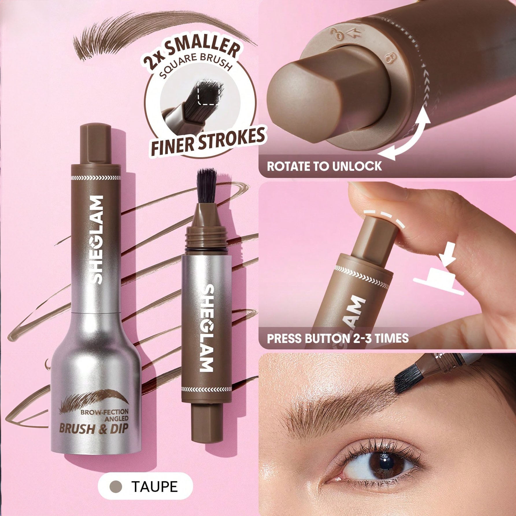 SHEGLAM فرشاة وجيل تحديد الحواجب - لإطلالة طبيعية تدوم طوال اليوم - مقاوم للماء وثابت طويلًا، تركيبة غنية لتحديد الحواجب، مثالي للمكياج - Taupe