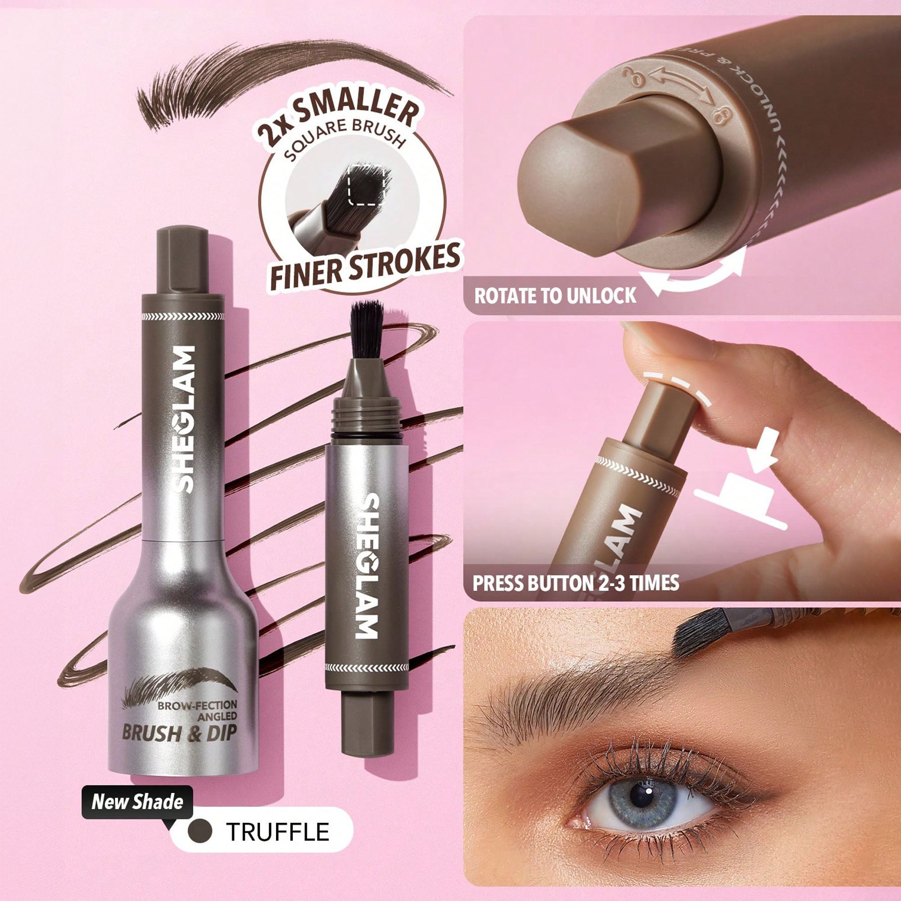 SHEGLAM فرشاة وجيل تحديد الحواجب - لإطلالة طبيعية تدوم طوال اليوم - مقاوم للماء وثابت طويلًا، تركيبة غنية لتحديد الحواجب، مثالي للمكياج - Truffle