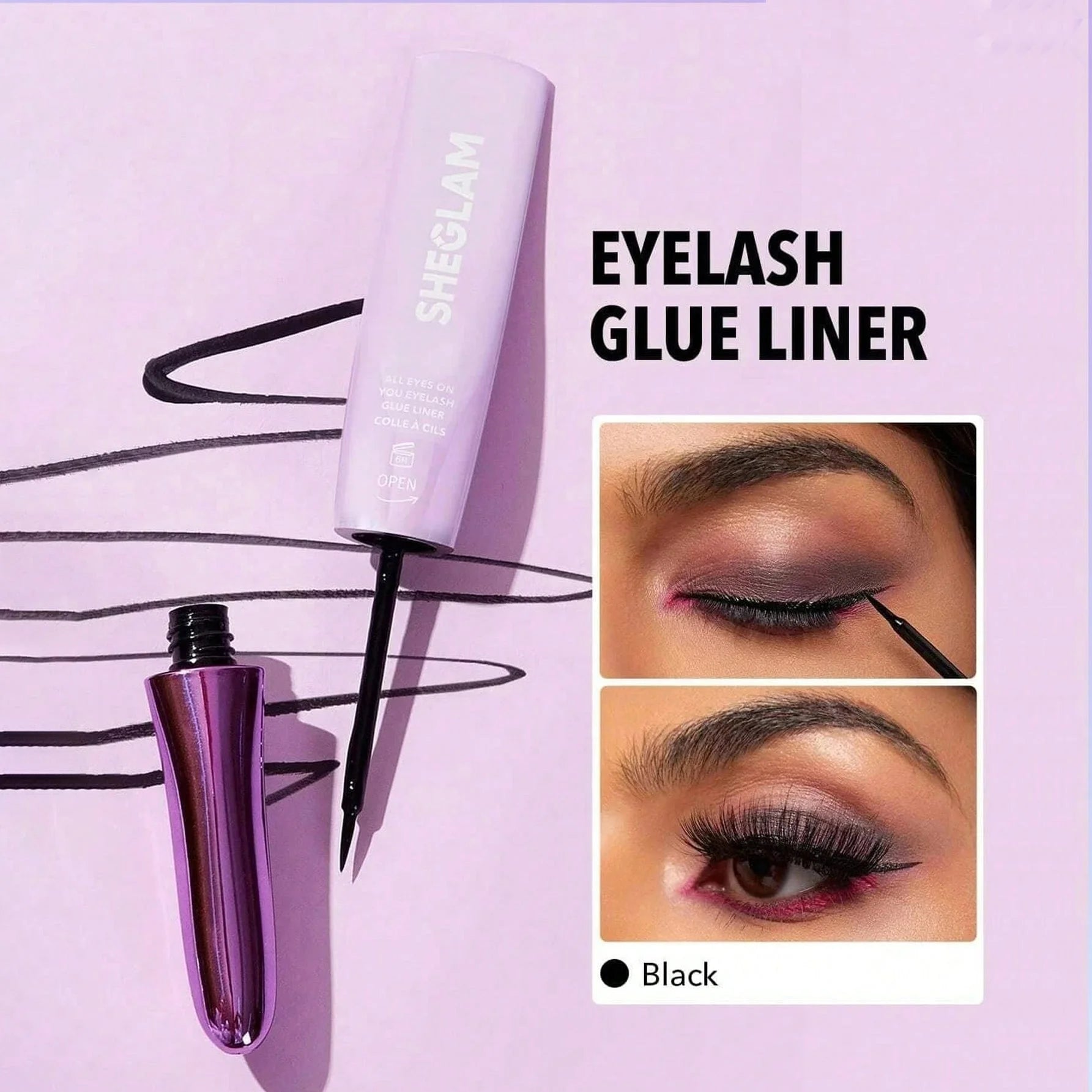 SHEGLAM لاصق رموش  خال من اللاتكس - أسود | SHEGLAM shein الرموش ايشادو رموش شى ان شى كلام ظل عيون فرشاة ماسكارا مستحضرات التجميل مسكارا مكياج ميكياج | amazingEGP