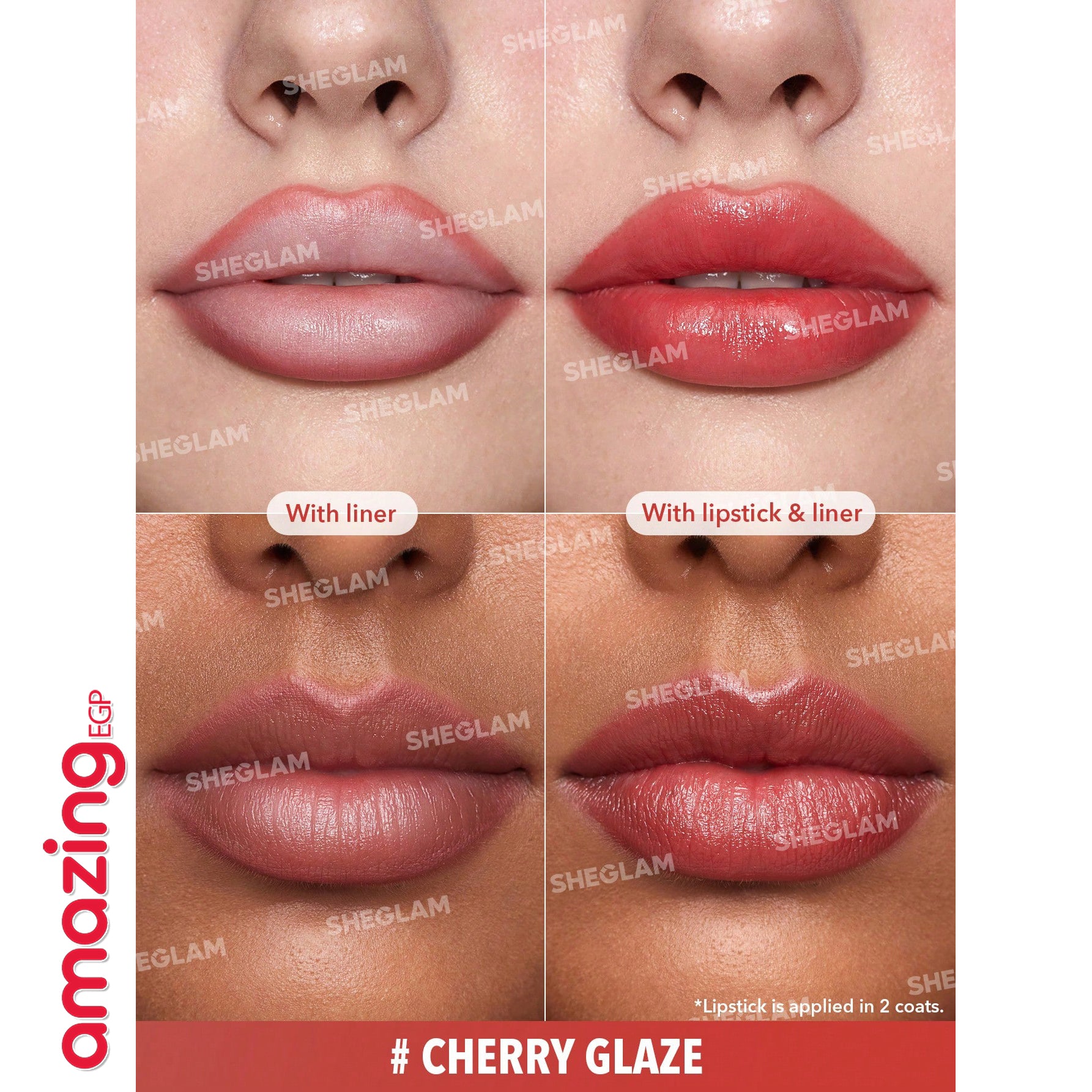 SHEGLAM أحمر الشفاه Glam 102 Sheer Tinted Lipstick & Liner  طقم محدد شفاه وأحمر شفاه أحمر شفاه لامع يدوم طويلاً  احمر شفاه شيجلام ، غني بفيتامين E، مقاوم للماء والتلطخ  - Cherry Glaze