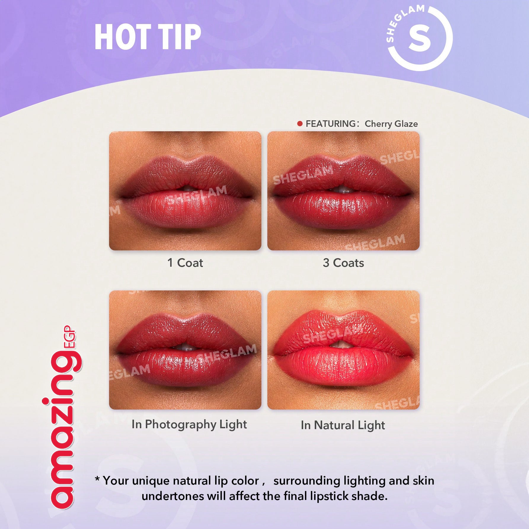 SHEGLAM أحمر الشفاه Glam 102 Sheer Tinted Lipstick & Liner  طقم محدد شفاه وأحمر شفاه أحمر شفاه لامع يدوم طويلاً  احمر شفاه شيجلام ، غني بفيتامين E، مقاوم للماء والتلطخ  - Cherry Glaze