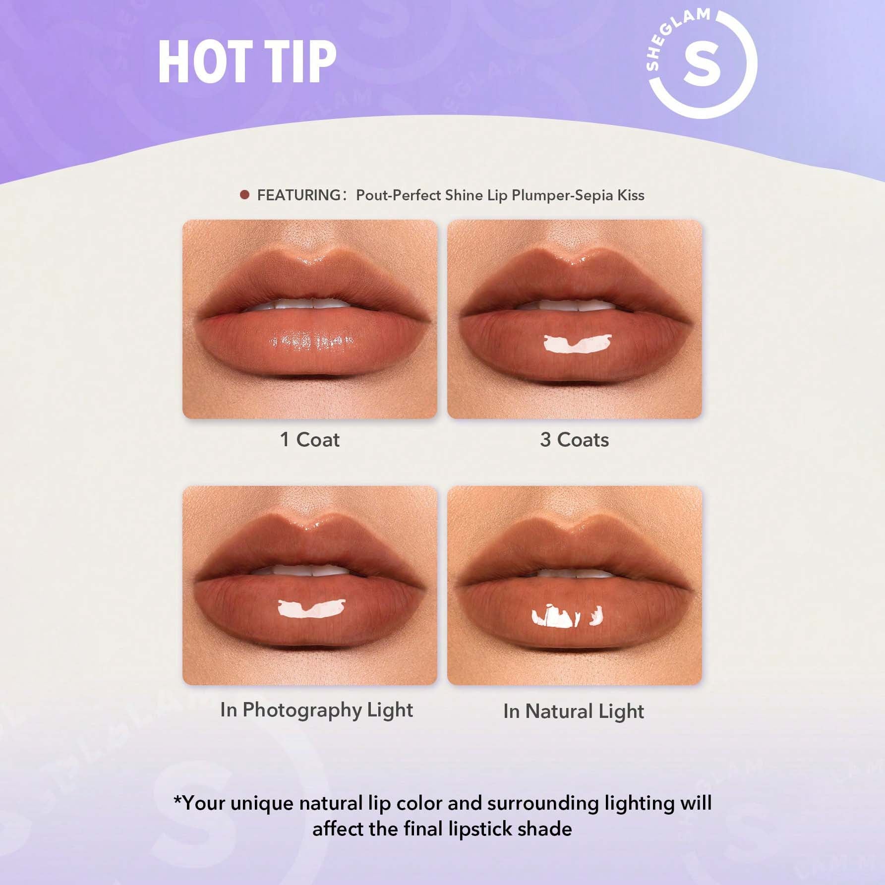 SHEGLAM ملمع شفاه لامع مثالي وممتلئ بلون بنفسجي لامع ومرطب وممتلئ ومصل شفاه مغذي وممتلئ غير لاصق وأحمر شفاه بزيت جوز الهند ومستحضرات تجميل الشفاه ومغذي يدوم طويلا ولامع للعناية بالشفاه ملون للعناية بالشفاه |  Sepia Kiss