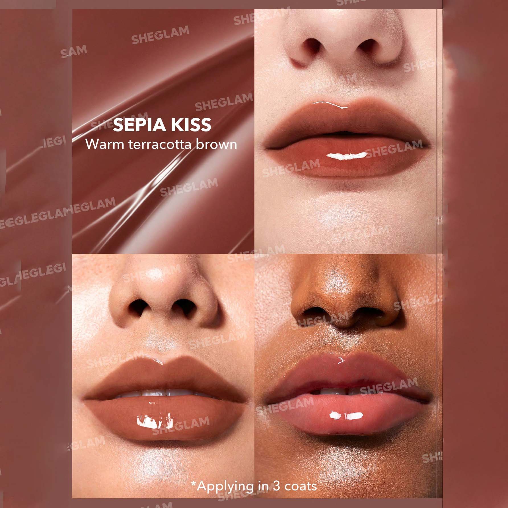 SHEGLAM ملمع شفاه لامع مثالي وممتلئ بلون بنفسجي لامع ومرطب وممتلئ ومصل شفاه مغذي وممتلئ غير لاصق وأحمر شفاه بزيت جوز الهند ومستحضرات تجميل الشفاه ومغذي يدوم طويلا ولامع للعناية بالشفاه ملون للعناية بالشفاه |  Sepia Kiss