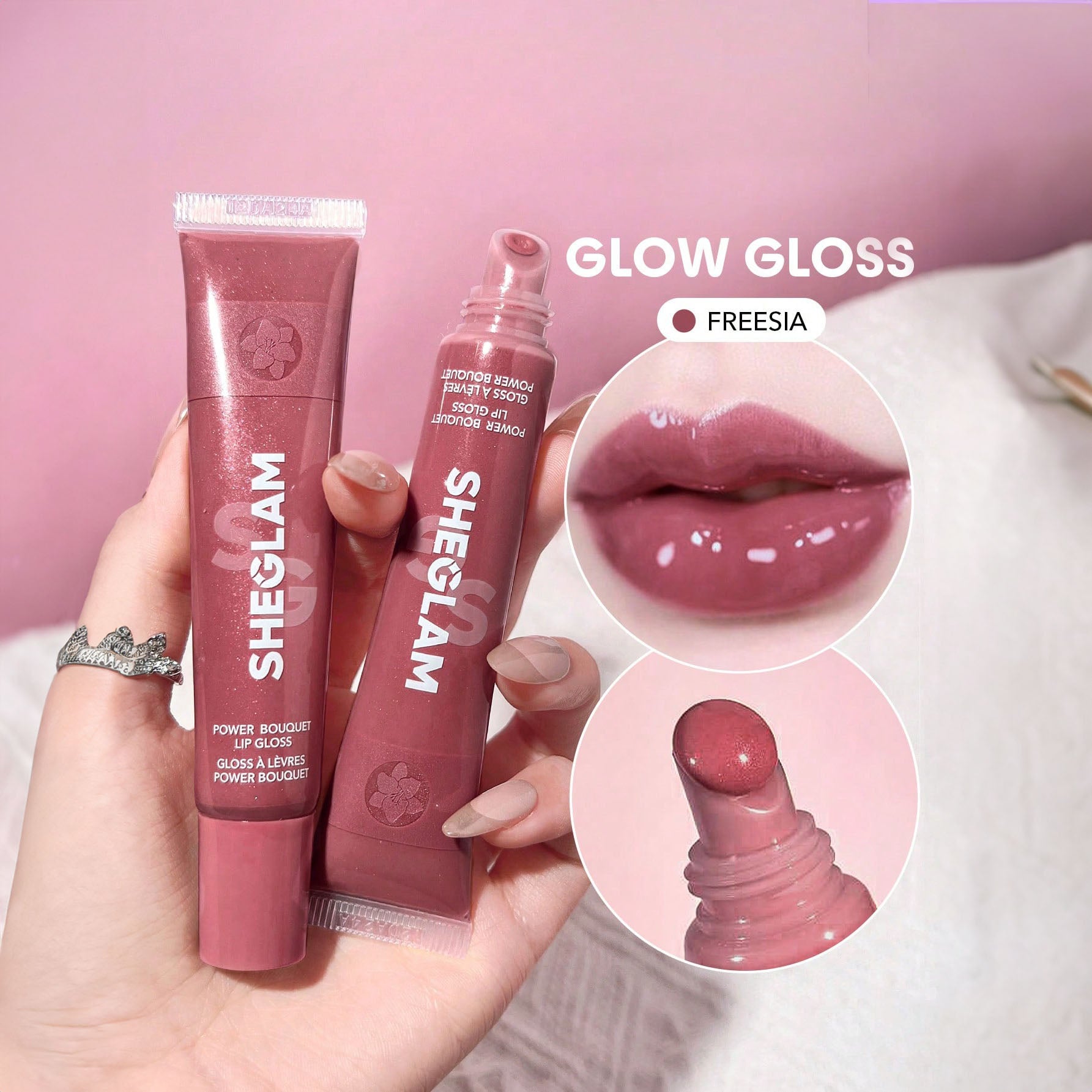 SHEGLAM ملمع شفاه  Power Bouquet لامع مثالي وممتلئ بلون بنفسجي لامع ومرطب وممتلئ ومصل شفاه مغذي وممتلئ غير لاصق وأحمر شفاه بزيت جوز الهند ومستحضرات تجميل الشفاه ومغذي يدوم طويلا |  Freesia