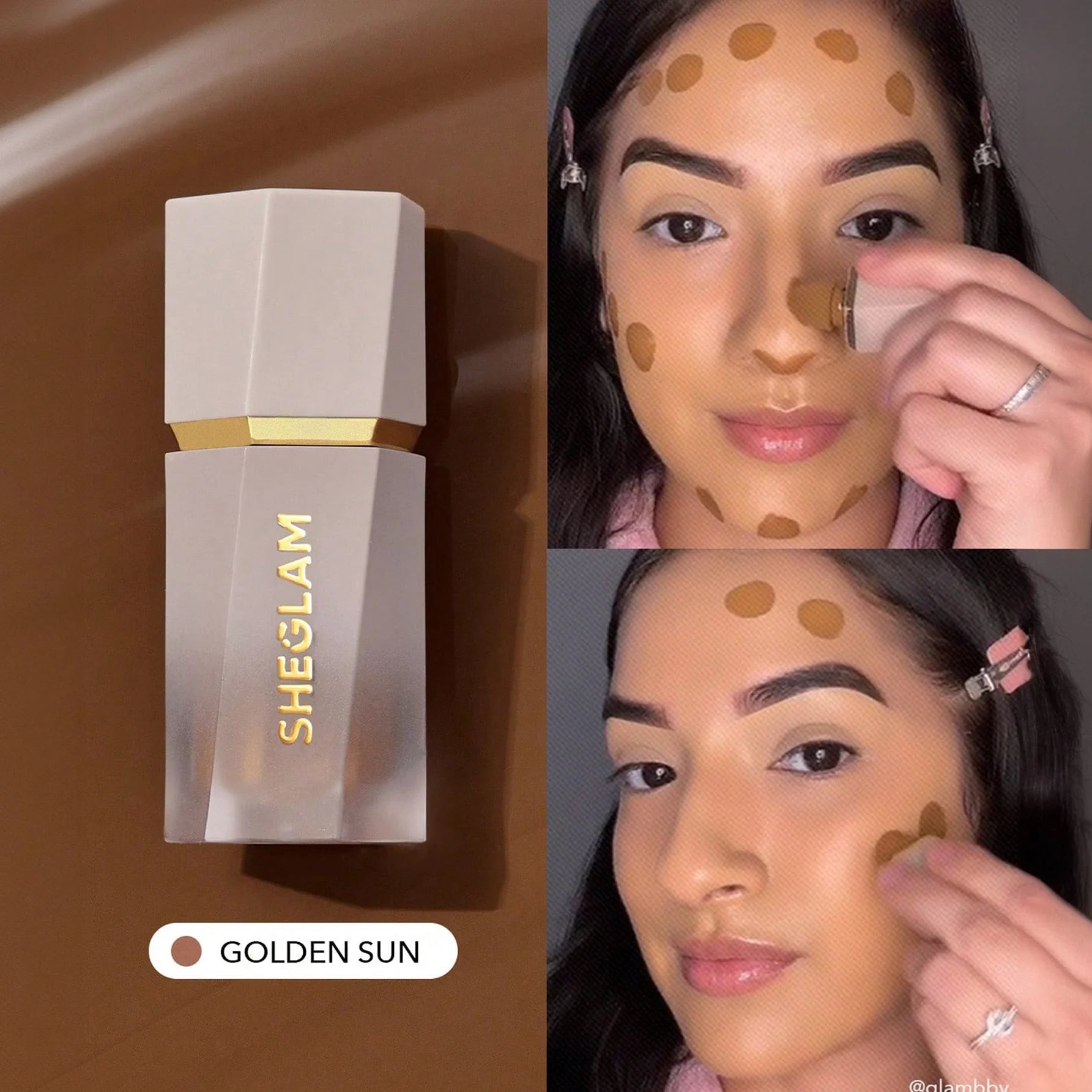 SHEGLAM  كونتور سائل عصا كونتور للوجه مع اداة توزيع وسادة كونتور كريمي طبيعي مات يدوم طويلا قلم كونسيلر حريري خفيف الوزن قابل للمزج لمكياج الكونتور - Sun Sculpt - Golden Sun | SHEGLAM shein ايشادو جليتر حاجب حواجب شى ان شى كلام شي ان شي جلام ظل عيون فرشاة