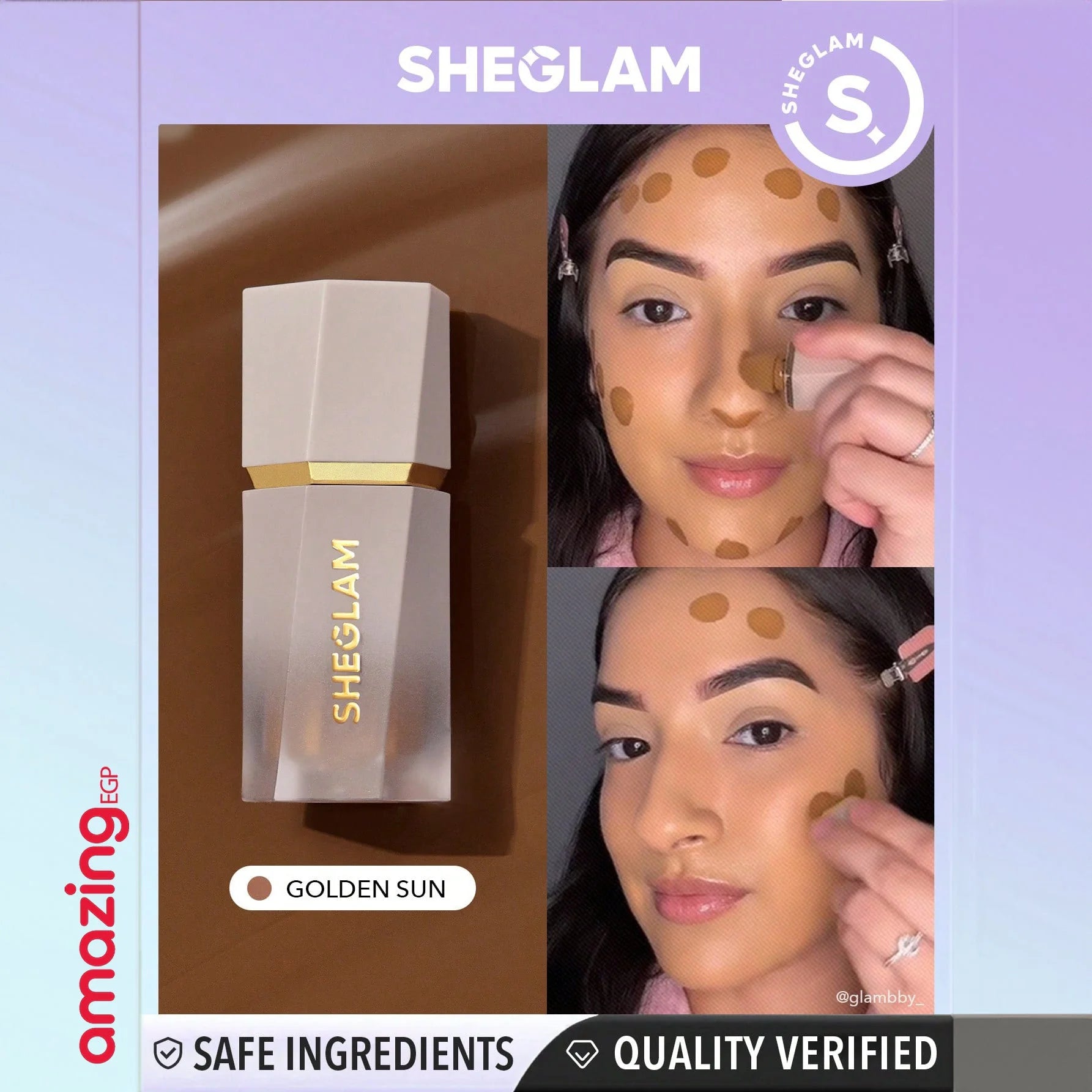SHEGLAM  كونتور سائل عصا كونتور للوجه مع اداة توزيع وسادة كونتور كريمي طبيعي مات يدوم طويلا قلم كونسيلر حريري خفيف الوزن قابل للمزج لمكياج الكونتور - Sun Sculpt - Golden Sun | SHEGLAM shein ايشادو جليتر حاجب حواجب شى ان شى كلام شي ان شي جلام ظل عيون فرشاة