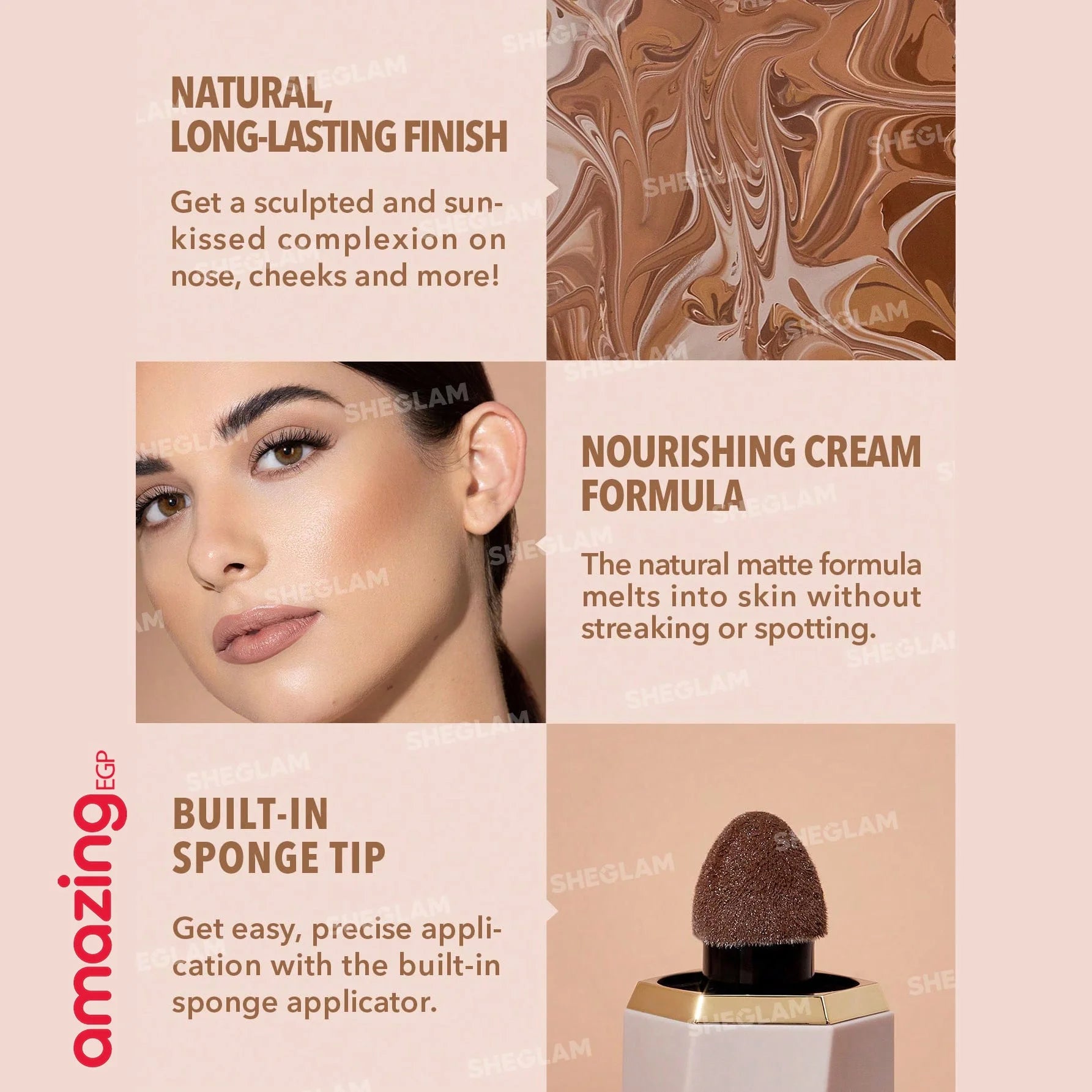 SHEGLAM  كونتور سائل عصا كونتور للوجه مع اداة توزيع وسادة كونتور كريمي طبيعي مات يدوم طويلا قلم كونسيلر حريري خفيف الوزن قابل للمزج لمكياج الكونتور - Sun Sculpt - Golden Sun | SHEGLAM shein ايشادو جليتر حاجب حواجب شى ان شى كلام شي ان شي جلام ظل عيون فرشاة