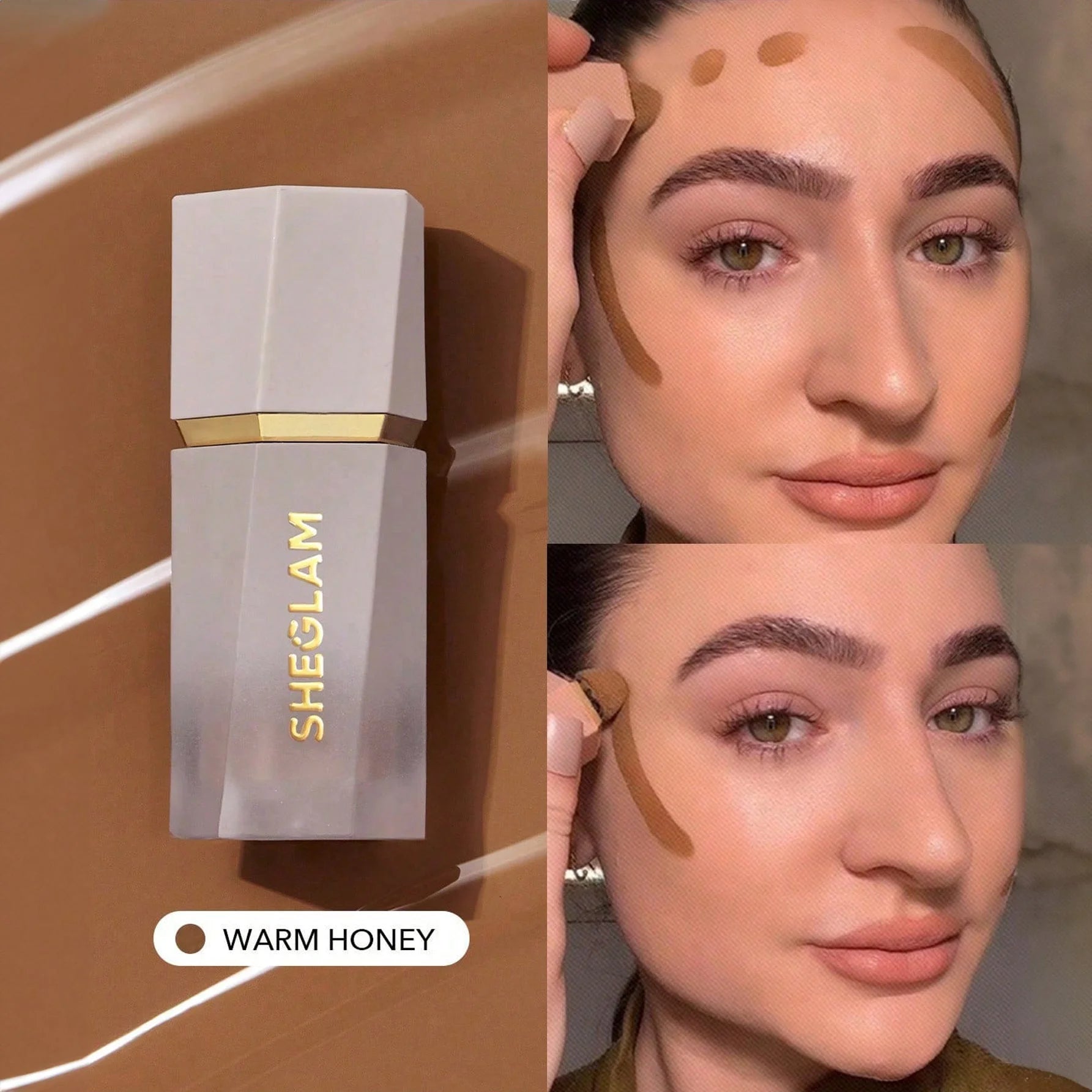 SHEGLAM كونتور سائل  قلم تحديد الوجه السائل يدوم طويلا مقاوم للتلطخ عصا كونتور للوجه الكريمي مع وسادة لوضع المكياج بودرة برونزر كريمية طبيعية غير لامعة تدوم طويلا - Sun Sculpt - Warm Honey | SHEGLAM shein احمر الخدود احمر خدود احمر شفاة ايشادو بلاشر بلشر