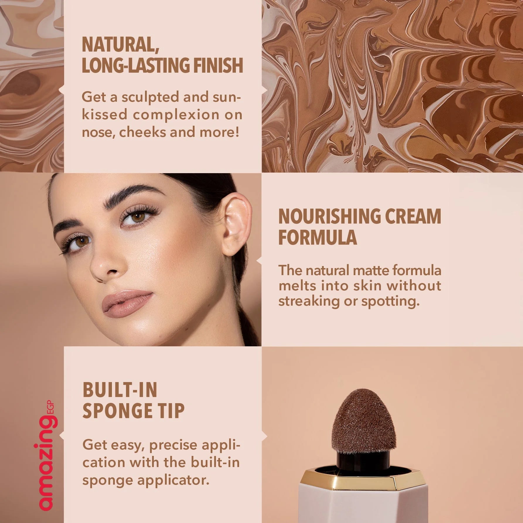 SHEGLAM كونتور سائل  قلم تحديد الوجه السائل يدوم طويلا مقاوم للتلطخ عصا كونتور للوجه الكريمي مع وسادة لوضع المكياج بودرة برونزر كريمية طبيعية غير لامعة تدوم طويلا - Sun Sculpt - Warm Honey | SHEGLAM shein احمر الخدود احمر خدود احمر شفاة ايشادو بلاشر بلشر