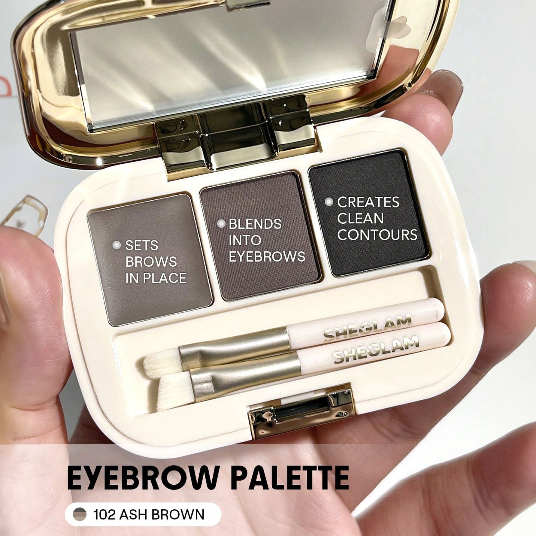 SHEGLAM فرشاة وجيل تحديد الحواجب - لإطلالة طبيعية تدوم طوال اليوم - اليت الحواجب SHEGLAM - درجة 102 بني رمادي | 3 درجات + شمع + فرشاة لتحديد مثالي | 102 Ash Brown
