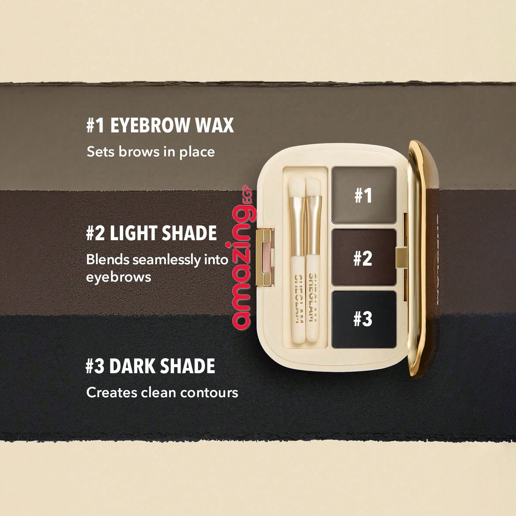 SHEGLAM فرشاة وجيل تحديد الحواجب - لإطلالة طبيعية تدوم طوال اليوم - اليت الحواجب SHEGLAM - درجة 102 بني رمادي | 3 درجات + شمع + فرشاة لتحديد مثالي | 102 Ash Brown