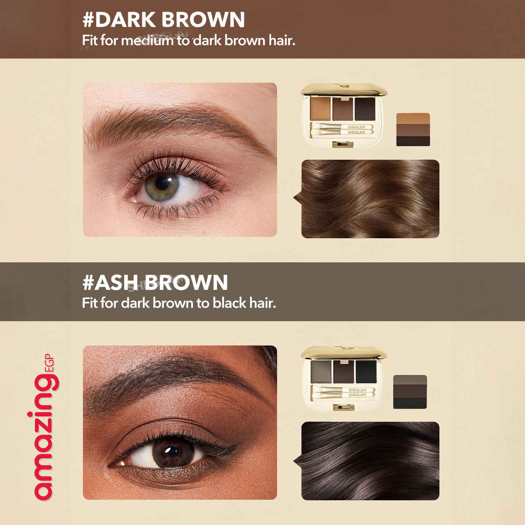 SHEGLAM فرشاة وجيل تحديد الحواجب - لإطلالة طبيعية تدوم طوال اليوم - اليت الحواجب SHEGLAM - درجة 102 بني رمادي | 3 درجات + شمع + فرشاة لتحديد مثالي | 102 Ash Brown