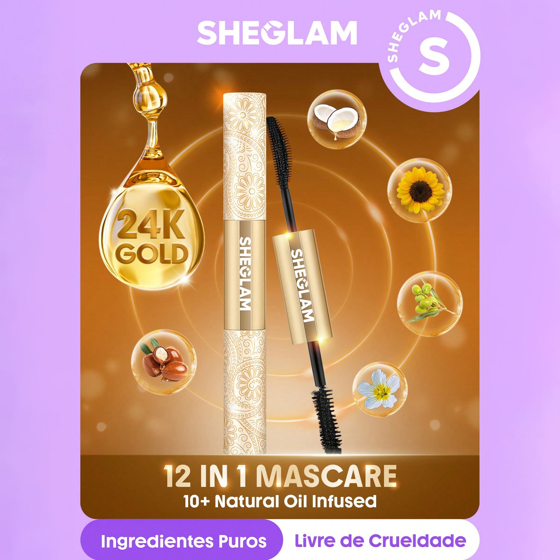 SHEGLAM ماسكارا متعددة التأثيرات 24K ماسكارا مقاومة للماء  لون سحر أجواء ، تضيف كثافة وطول للرموش، مقاومة للتلطخ والتقشير، مثالية للعيد، الشتاء، السفر والمكياج اليومي - Waterproof 24K