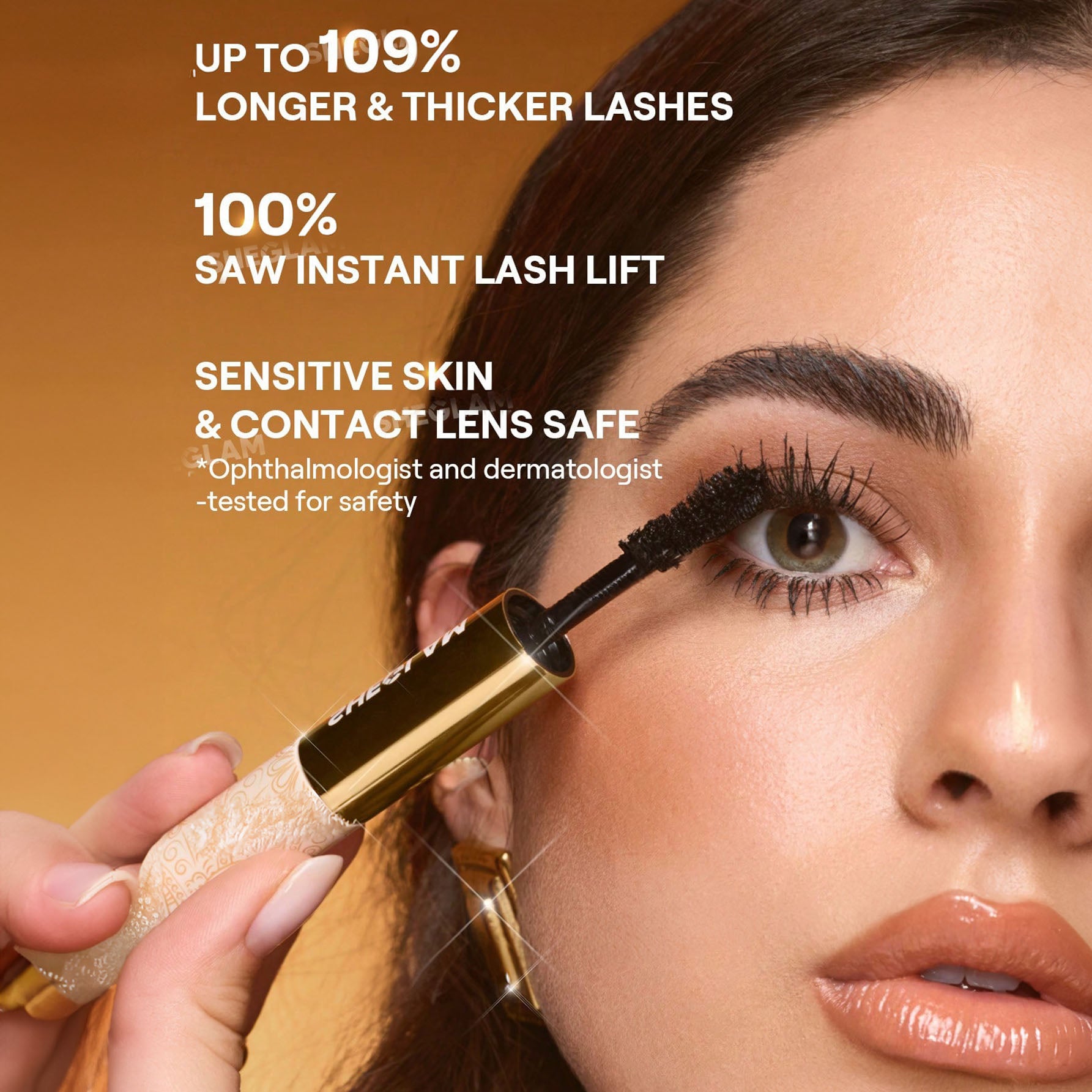 SHEGLAM ماسكارا متعددة التأثيرات 24K ماسكارا مقاومة للماء  لون سحر أجواء ، تضيف كثافة وطول للرموش، مقاومة للتلطخ والتقشير، مثالية للعيد، الشتاء، السفر والمكياج اليومي - Waterproof 24K