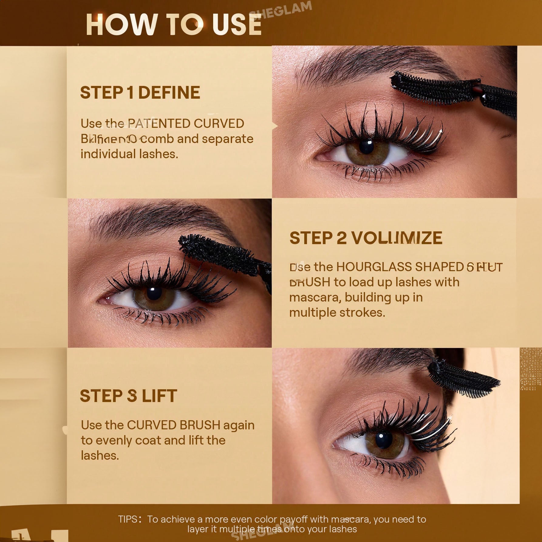 SHEGLAM ماسكارا متعددة التأثيرات 24K ماسكارا مقاومة للماء  لون سحر أجواء ، تضيف كثافة وطول للرموش، مقاومة للتلطخ والتقشير، مثالية للعيد، الشتاء، السفر والمكياج اليومي - Waterproof 24K