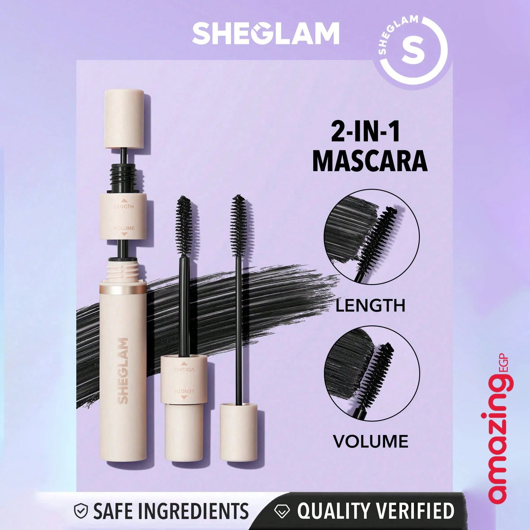 SHEGLAM ماسكارا لاش بيستيز 2 في 1 مقاومة للماء وكثيفة لتطويل الرموش وتطويل الامد مقاومة للتلطخ ولا تتقشر ولا تكتل الرموش طوال اليوم - أسود | SHEGLAM shein الرموش ايشادو رموش شى ان شى كلام ظل عيون فرشاة ماسكارا مستحضرات التجميل مسكارا مكياج ميكياج | amazin