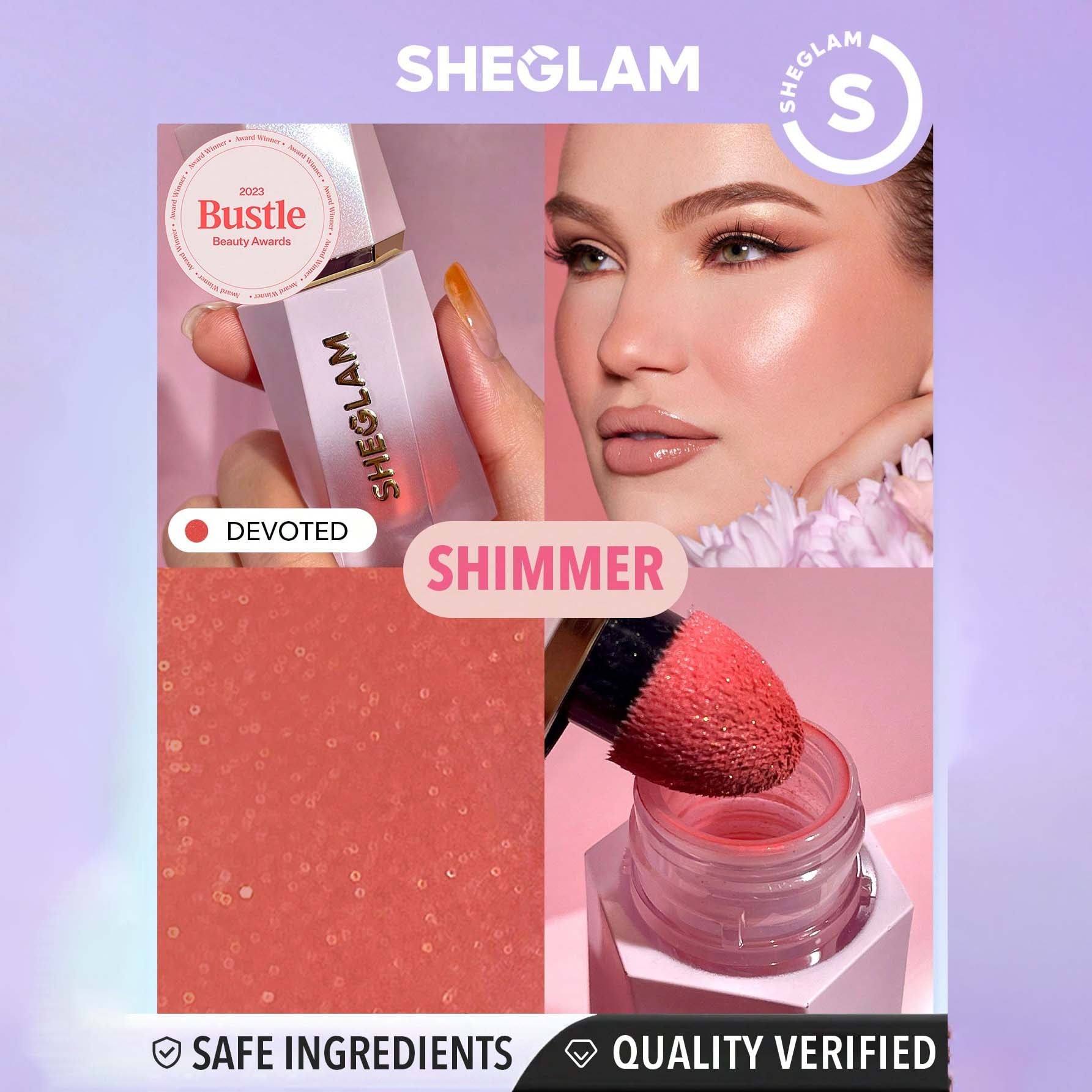 SHEGLAM بلشر سائل للخدين أحمر خدود سائل بلون البرتقالي ، خفيف الوزن، يدوم طويلا، مقاوم للتلطخ، مظهر طبيعي، أحمر الخدود السائل كولور بلوم، لمسة نهائية ندية أحمر خدود سائل - Devoted