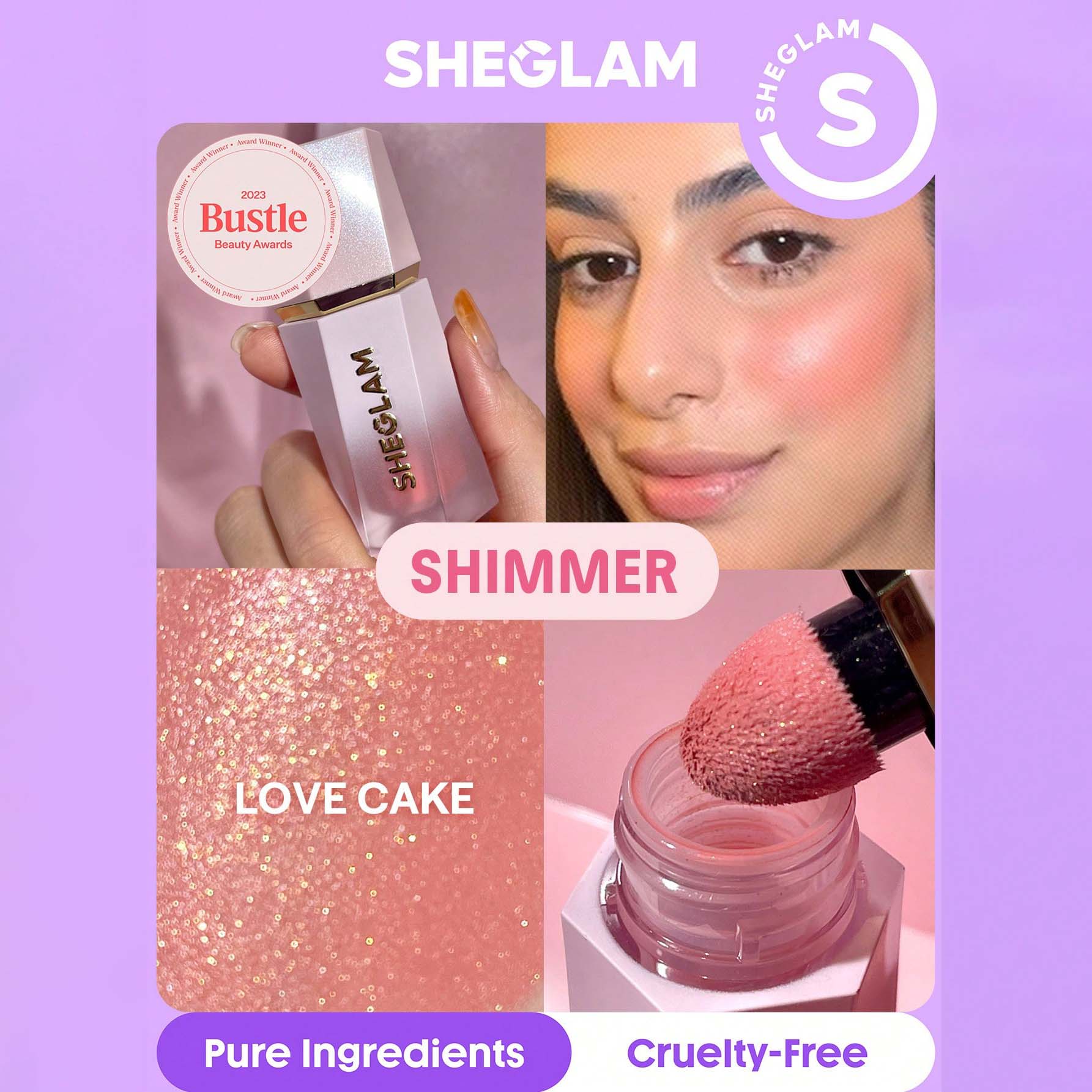 SHEGLAM بلشر سائل للخدين أحمر خدود سائل بلون البرتقالي ، خفيف الوزن، يدوم طويلا، مقاوم للتلطخ، مظهر طبيعي، أحمر الخدود السائل كولور بلوم، لمسة نهائية ندية أحمر خدود سائل - Love Cake