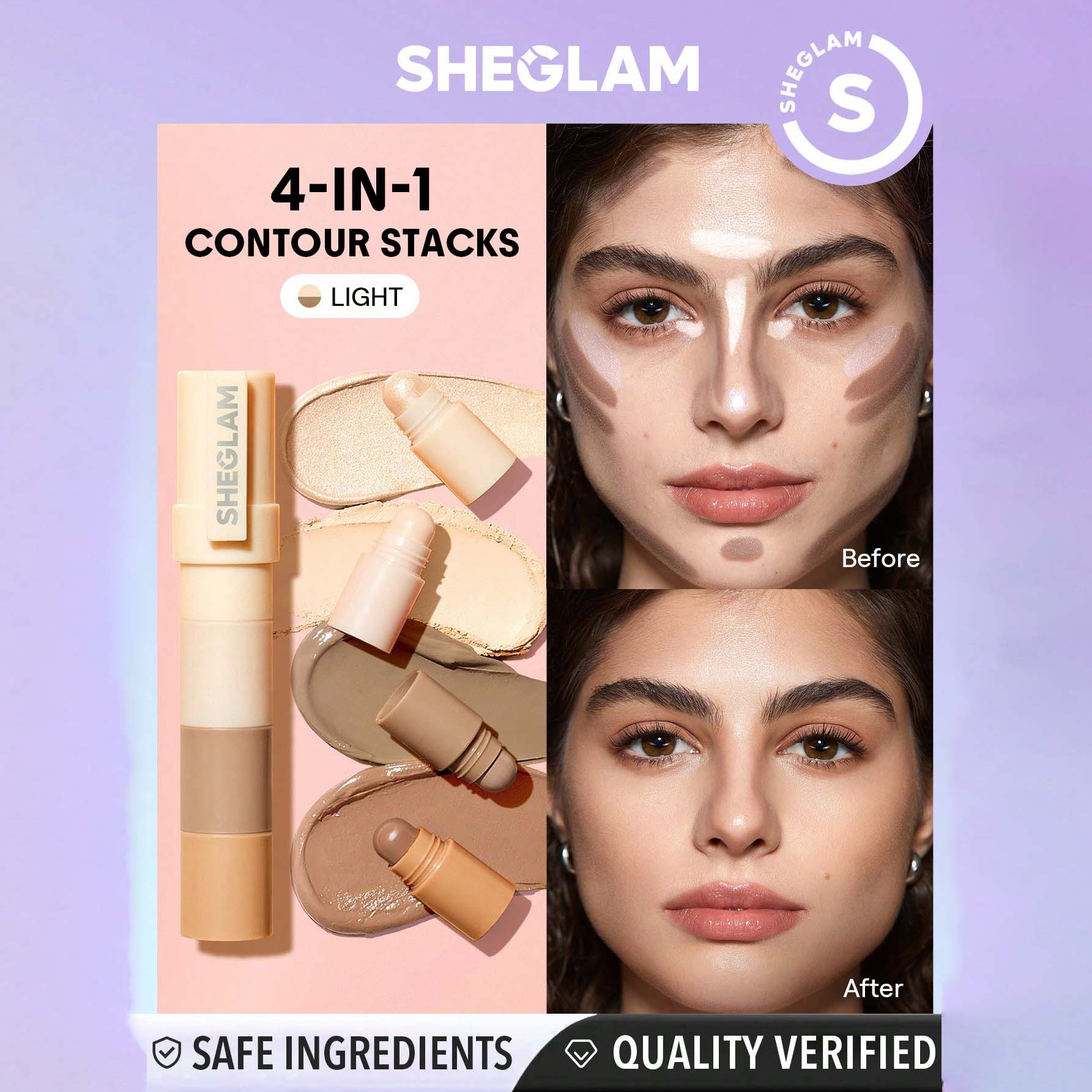 SHEGLAM قلم تحديد الوجه متعدد الألوان-قلم تحديد الوجه متعدد الألوان-غير دهني-يدوم طويلاً-هايلايتر طبيعي-متعدد الاستخدامات-ينعم الخطوط الدقيقة-تحديد الوجه كريمي وردی - Light