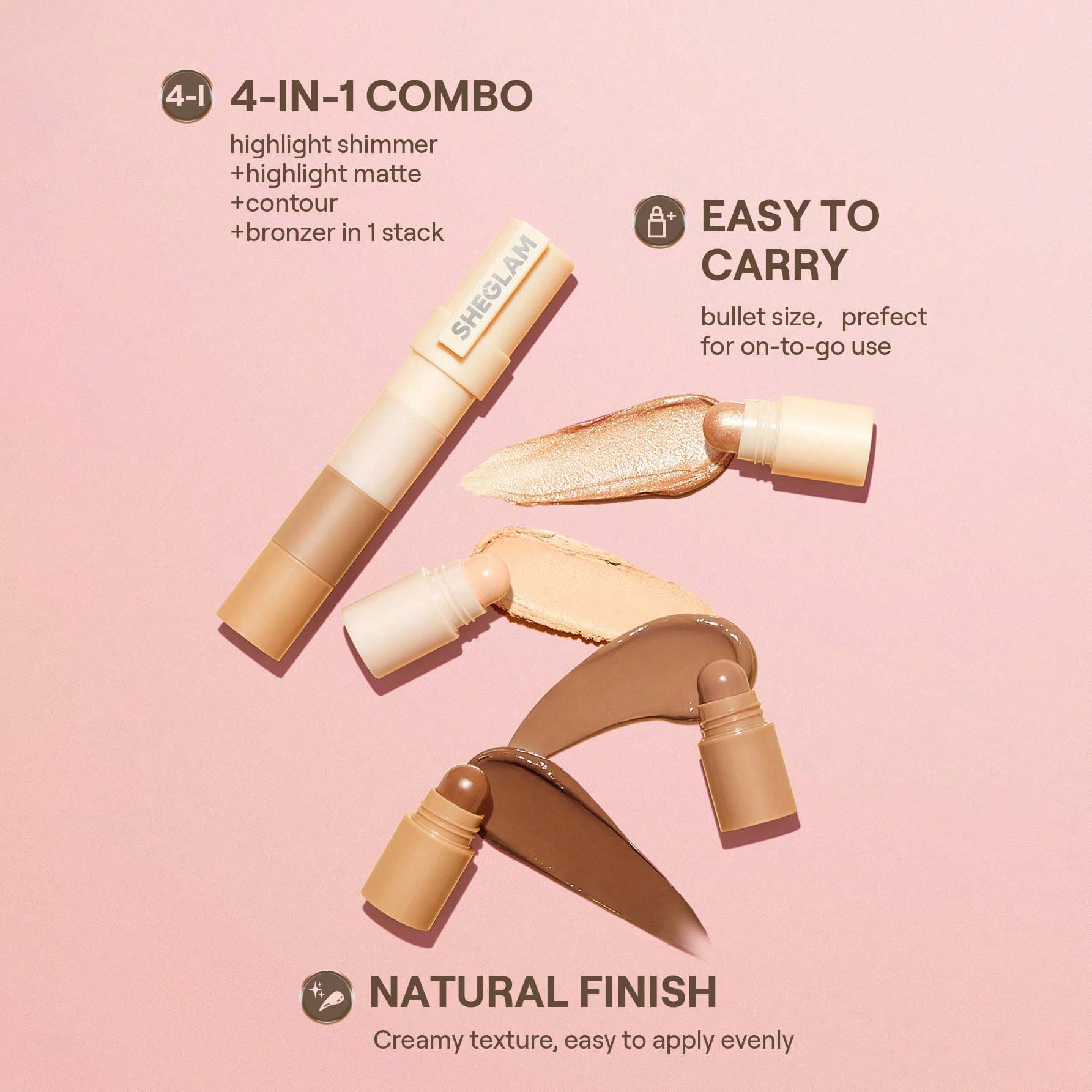 SHEGLAM قلم تحديد الوجه متعدد الألوان-قلم تحديد الوجه متعدد الألوان-غير دهني-يدوم طويلاً-هايلايتر طبيعي-متعدد الاستخدامات-ينعم الخطوط الدقيقة-تحديد الوجه كريمي وردی - Light