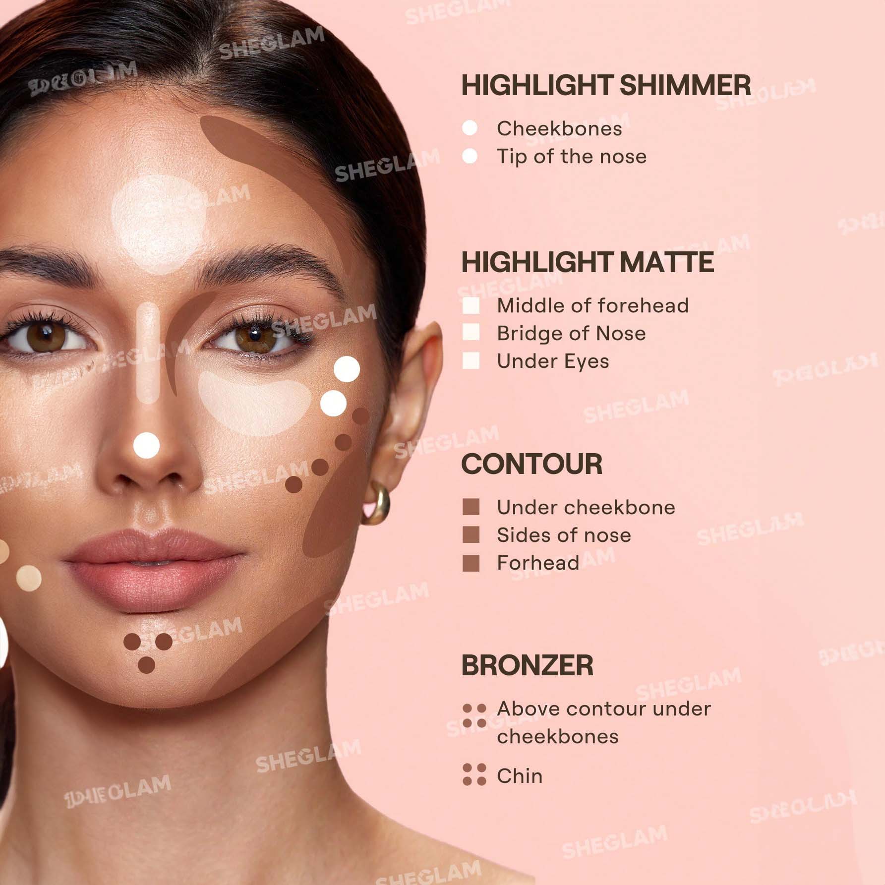 SHEGLAM قلم تحديد الوجه متعدد الألوان-قلم تحديد الوجه متعدد الألوان-غير دهني-يدوم طويلاً-هايلايتر طبيعي-متعدد الاستخدامات-ينعم الخطوط الدقيقة-تحديد الوجه كريمي وردی - Light