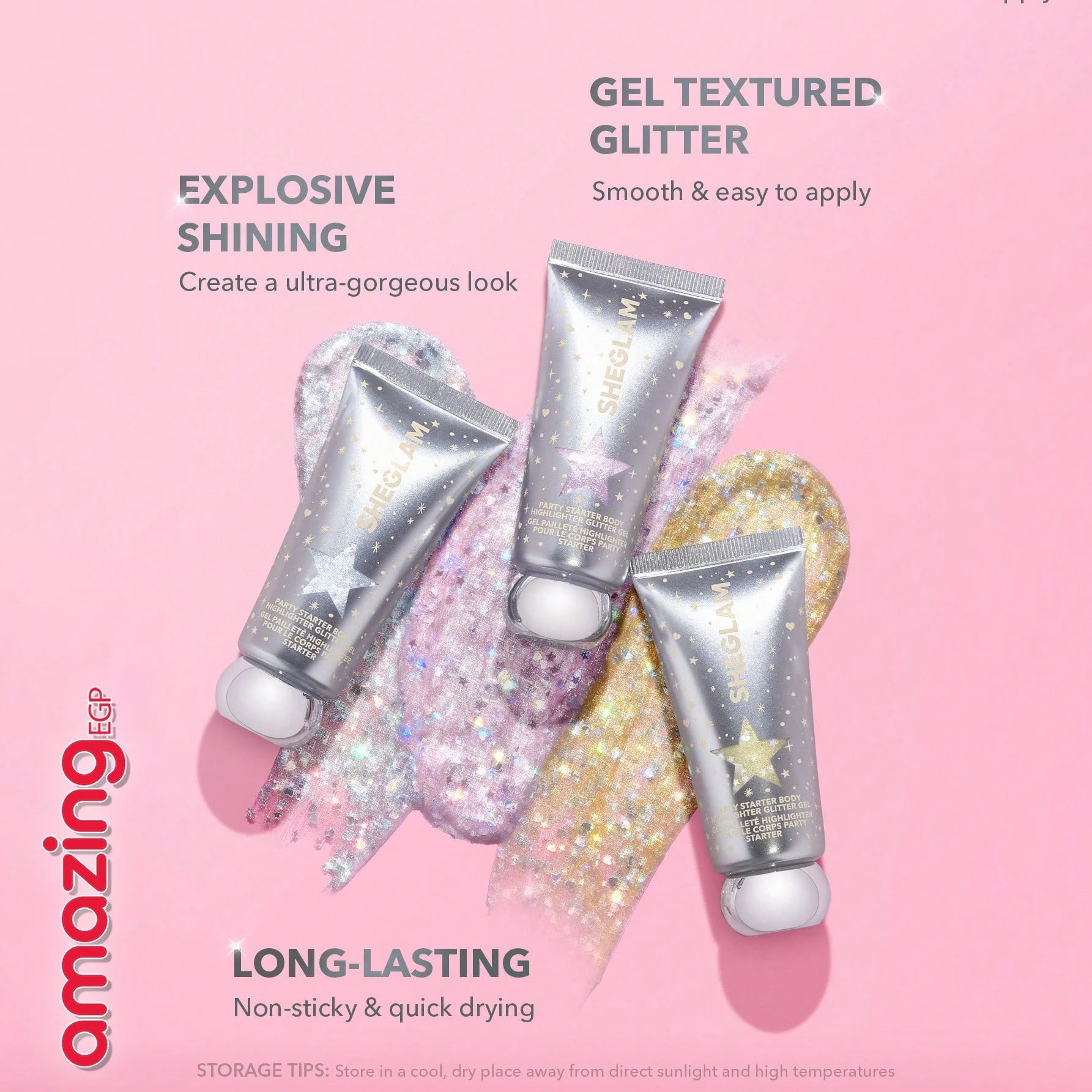 SHEGLAM لمسة نهائية شديدة اللمعان جليتر متعدد الاستخدام جل التوهج اللامع للجسم Party Starter - إصدار Feelin Extra مكياج الوجه مسحوق بخاخ لامع لامع للوجه وهايلايتر عالي اللمعان للنساء والشعر والاظافر - Feelin Extra | SHEGLAM shein ايشادو جليتر جيليتر حاجب