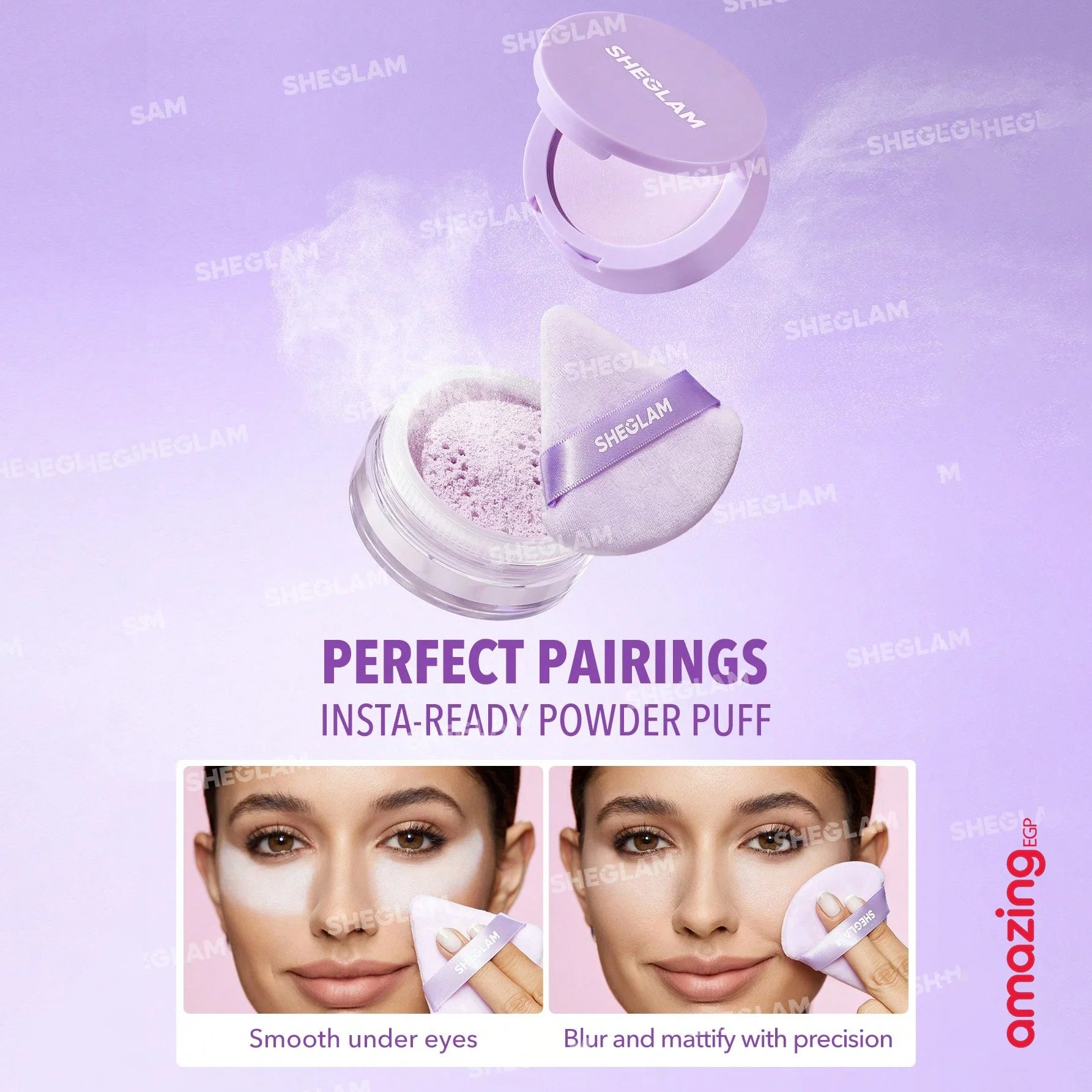 SHEGLAM بودرة تثبيت توهج مخبوزة  بودرة تثبيت سائبة تحتوي على ببتيدات مضادة للشيخوخة والكولاجين المتحلل ومضادات الأكسدة  سائبة بلمسة نهائية - القلقاس Insta-Ready Duo-Taro | SHEGLAM shein أحمر خدود سائل أحمر شفا احمر الخدود احمر خدود احمر شفاة الخدود ايشادو