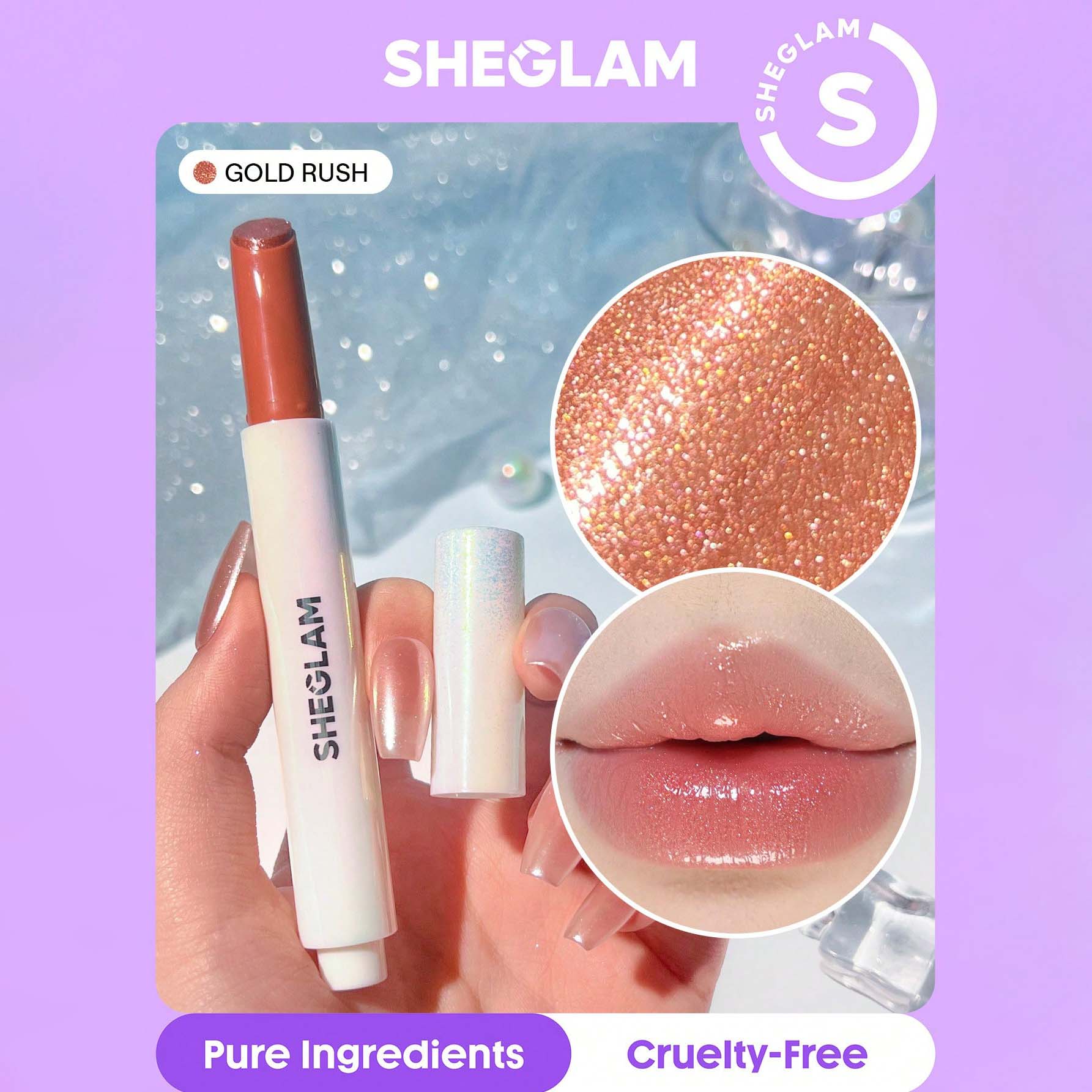 SHEGLAM ملمع شفاه لامع مثالي وممتلئ بلون بنفسجي لامع ومرطب وممتلئ ومصل شفاه مغذي وممتلئ غير لاصق وأحمر شفاه بزيت جوز الهند ومستحضرات تجميل الشفاه ومغذي يدوم طويلا ولامع للعناية بالشفاه ملون للعناية بالشفاه | Gold Rush