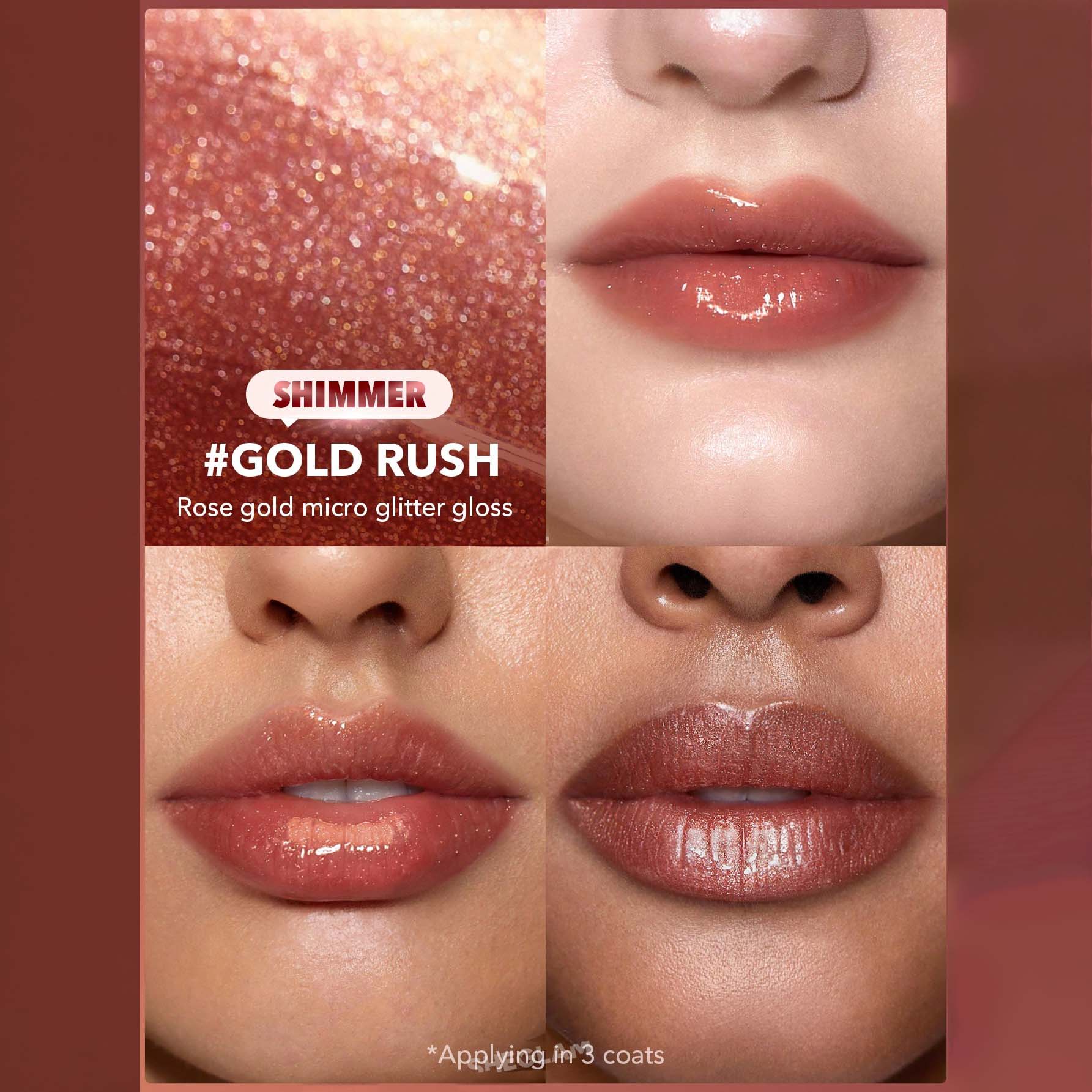 SHEGLAM ملمع شفاه لامع مثالي وممتلئ بلون بنفسجي لامع ومرطب وممتلئ ومصل شفاه مغذي وممتلئ غير لاصق وأحمر شفاه بزيت جوز الهند ومستحضرات تجميل الشفاه ومغذي يدوم طويلا ولامع للعناية بالشفاه ملون للعناية بالشفاه | Gold Rush