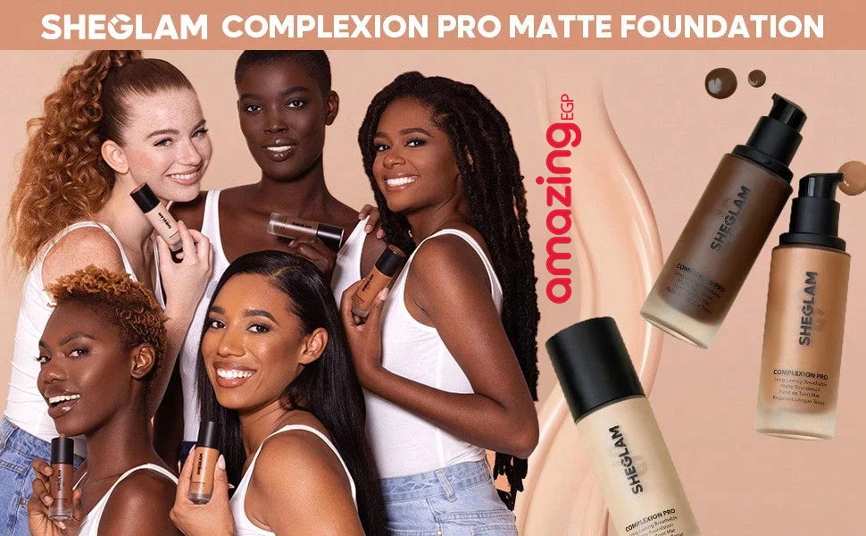 SHEGLAM أساس سائل مات طويل الأمد يتحكم بالزيوت ويخفي المسام مقاوم للماء والعرق خفيف ويدوم طويلا مع حماية من الشمس مناسب للبشرة الفاتحة - PEACH القرنفلي | SHEGLAM shein اساس ايشادو جليتر حاجب حواجب شى ان شى كلام شي ان شي جلام ظل عيون فرشاة كريم الاساس كونت