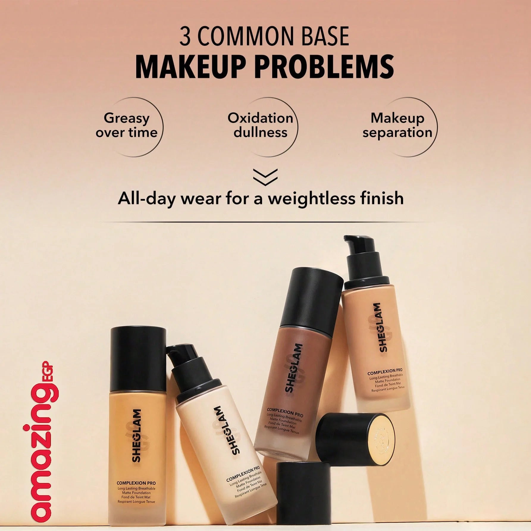 SHEGLAM أساس سائل مات طويل الأمد يتحكم بالزيوت ويخفي المسام مقاوم للماء والعرق خفيف ويدوم طويلا مع حماية من الشمس مناسب للبشرة الفاتحة - PEACH القرنفلي | SHEGLAM shein اساس ايشادو جليتر حاجب حواجب شى ان شى كلام شي ان شي جلام ظل عيون فرشاة كريم الاساس كونت