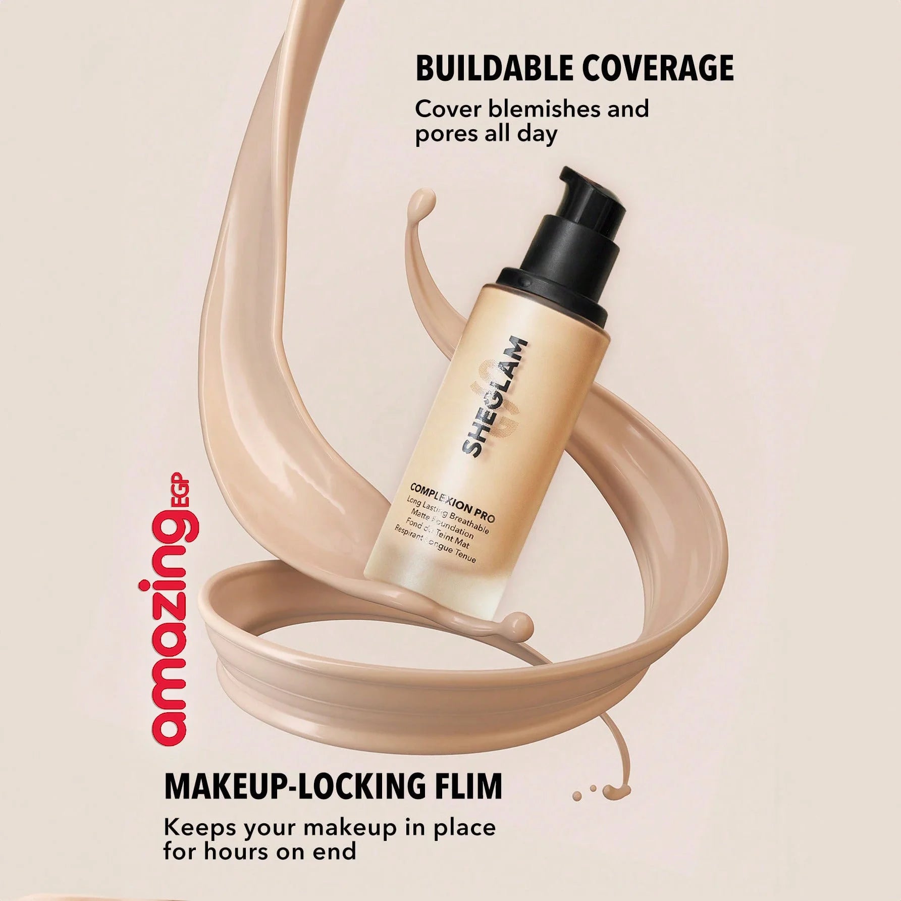 SHEGLAM أساس سائل مات طويل الأمد يتحكم بالزيوت ويخفي المسام مقاوم للماء والعرق خفيف ويدوم طويلا مع حماية من الشمس مناسب للبشرة الفاتحة - PEACH القرنفلي | SHEGLAM shein اساس ايشادو جليتر حاجب حواجب شى ان شى كلام شي ان شي جلام ظل عيون فرشاة كريم الاساس كونت